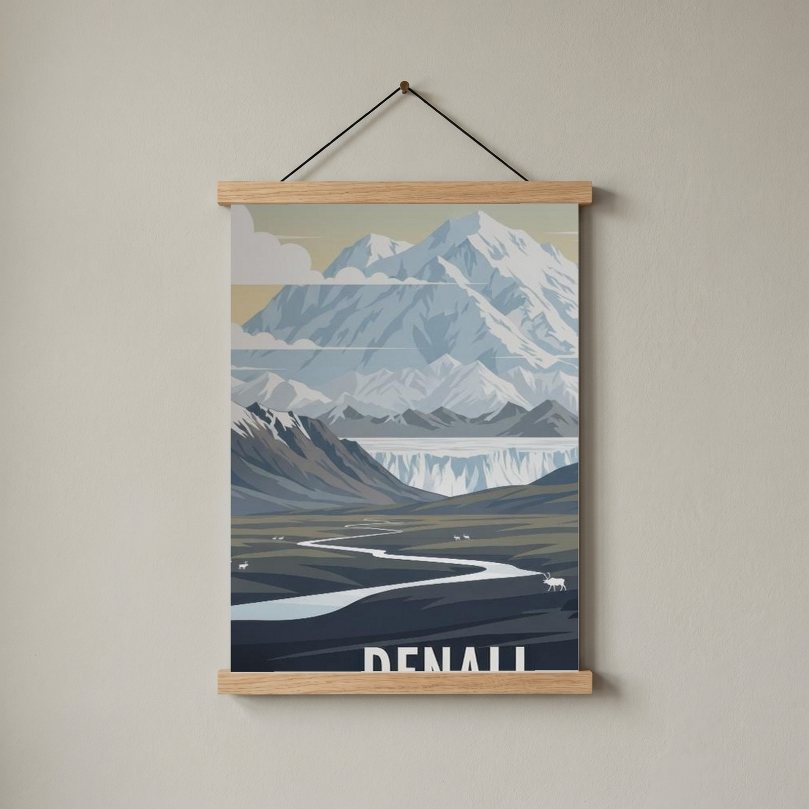 Denali National Park Poster — Vintage Alaska Caribou Mount McKinley Print