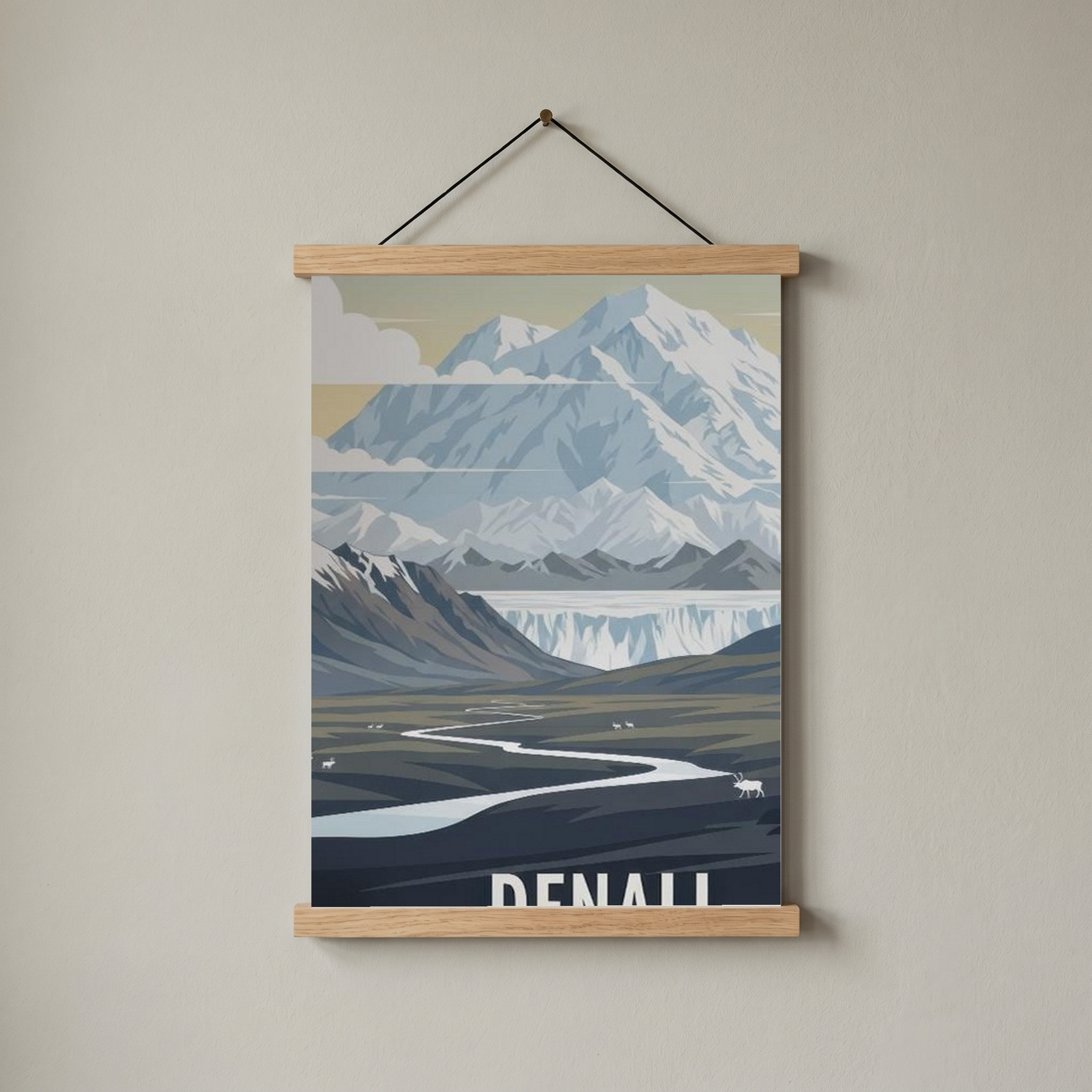Denali National Park Poster — Vintage Alaska Caribou Mount McKinley Print