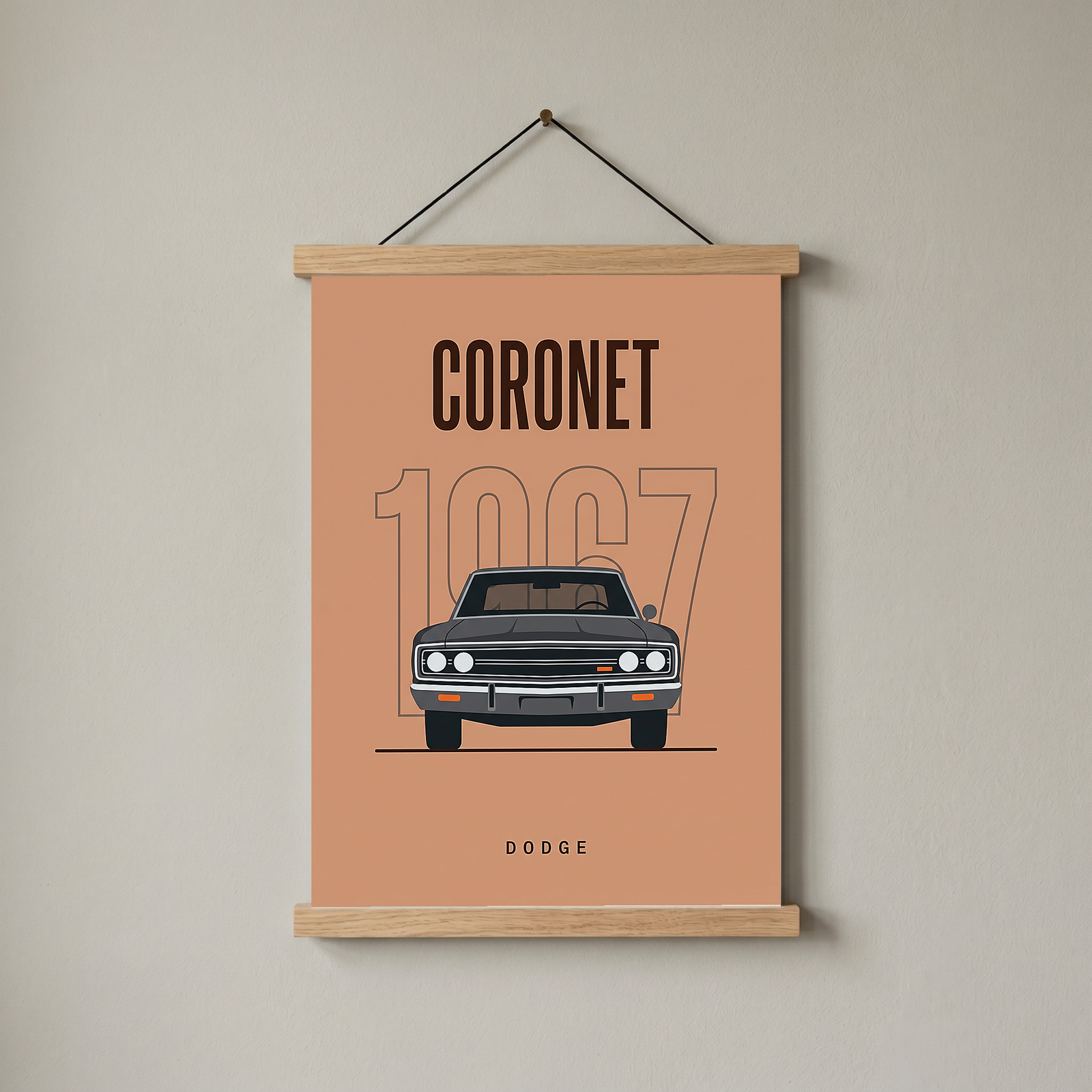 Dodge Coronet 1967 Minimalist Poster — Peach Muscle Car Line Art