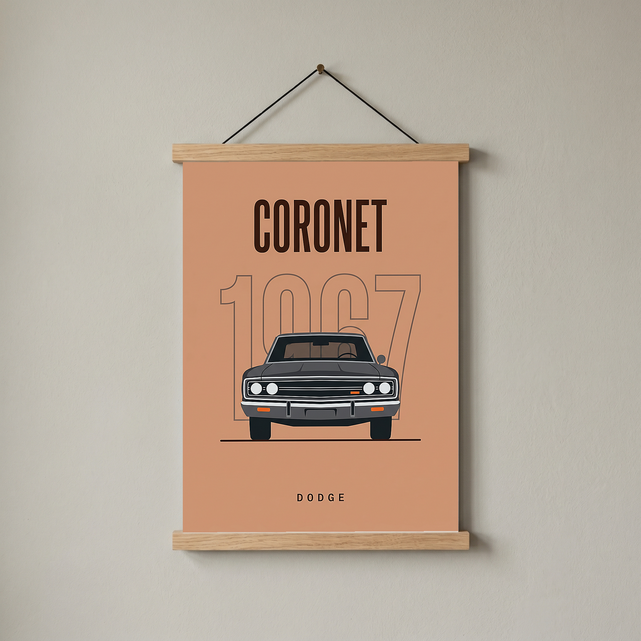 Dodge Coronet 1967 Minimalist Poster — Peach Muscle Car Line Art