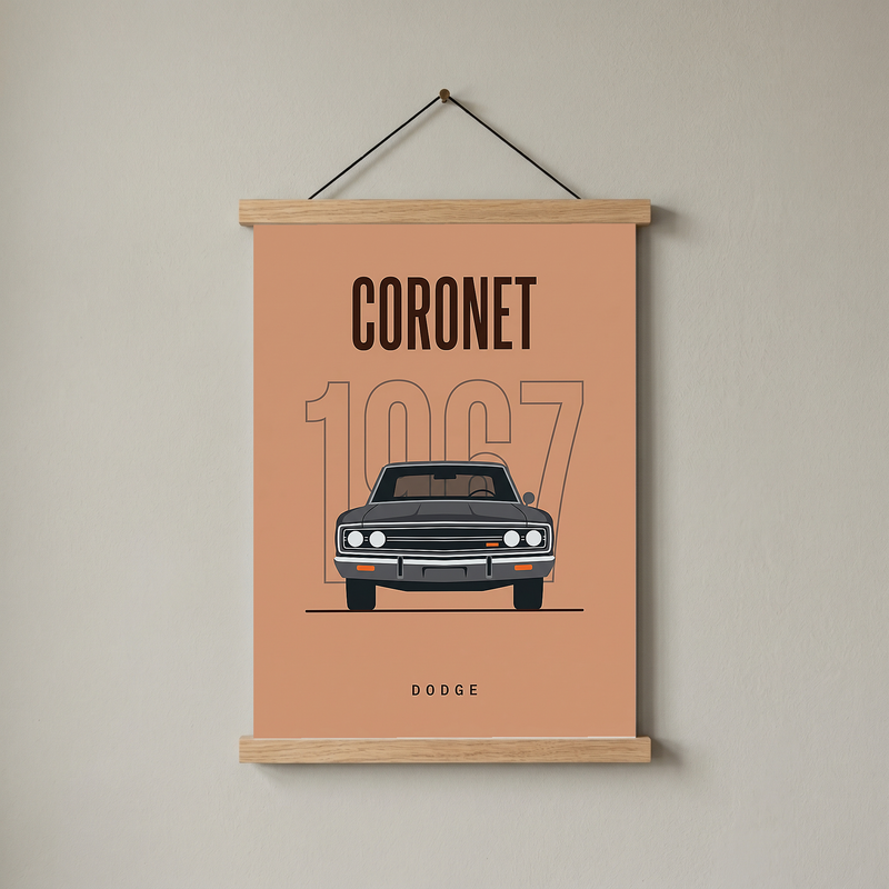 Dodge Coronet 1967 Minimalist Poster — Peach Muscle Car Line Art