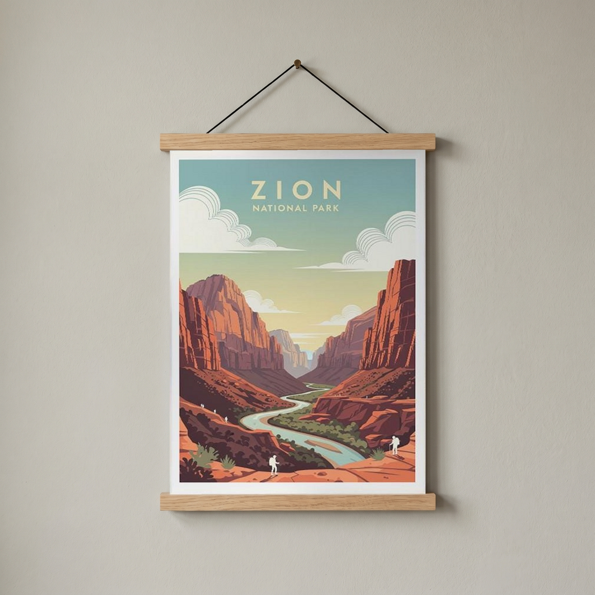 Zion National Park Poster — Vintage Utah Red Canyon Travel Print