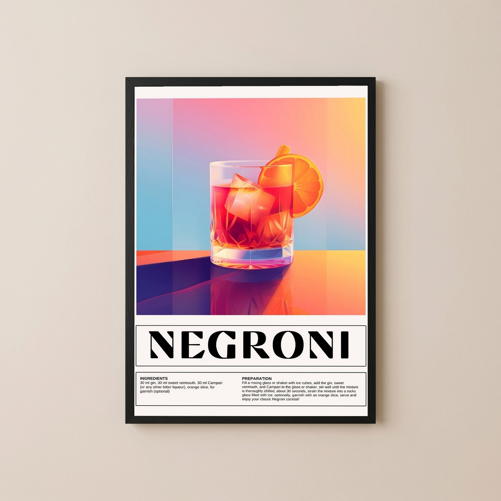 Negroni Wall Art Print — Italian Classic Cocktail Poster