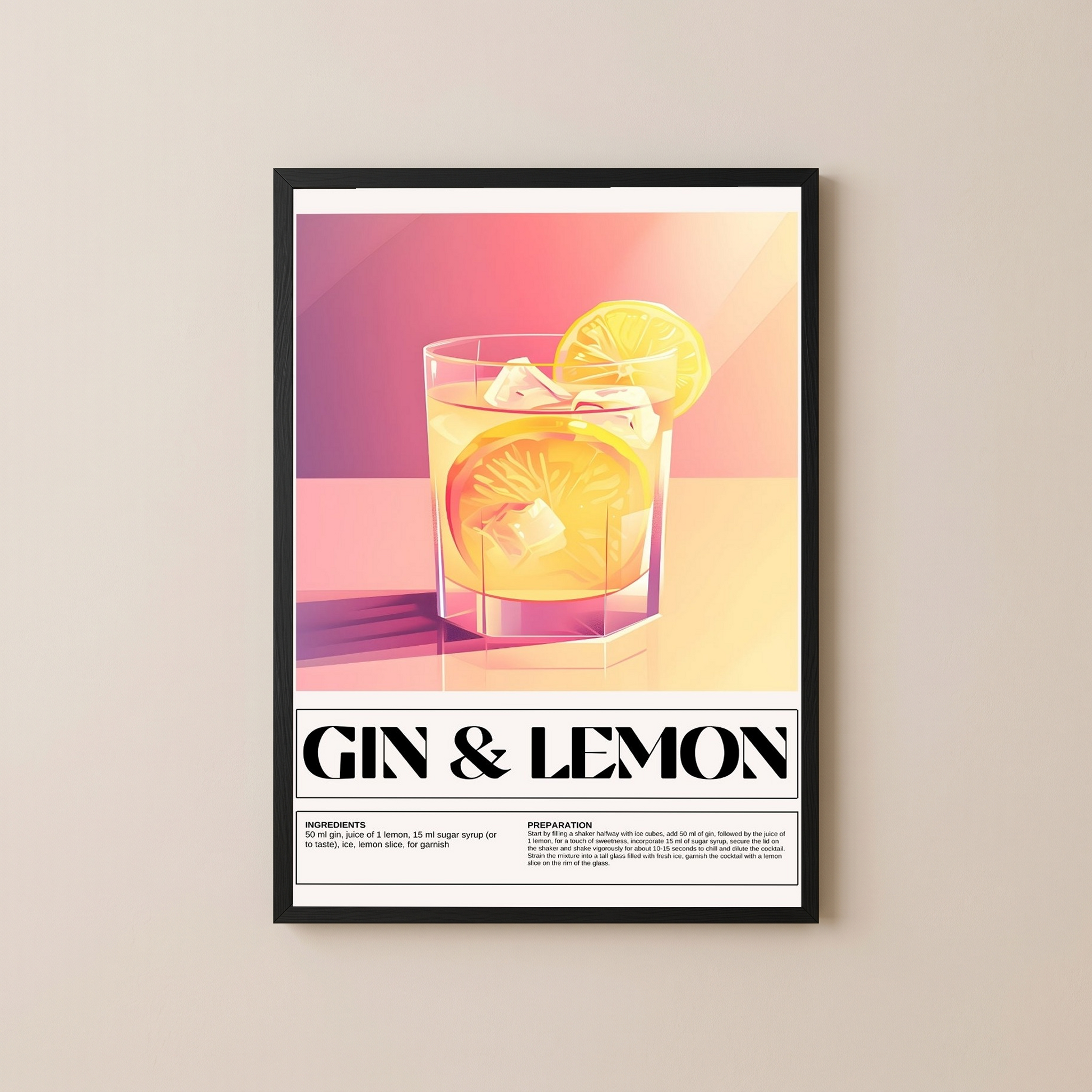 Gin & Lemon Wall Art Print — Classic Cocktail Poster