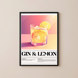 Gin & Lemon Wall Art Print — Classic Cocktail Poster