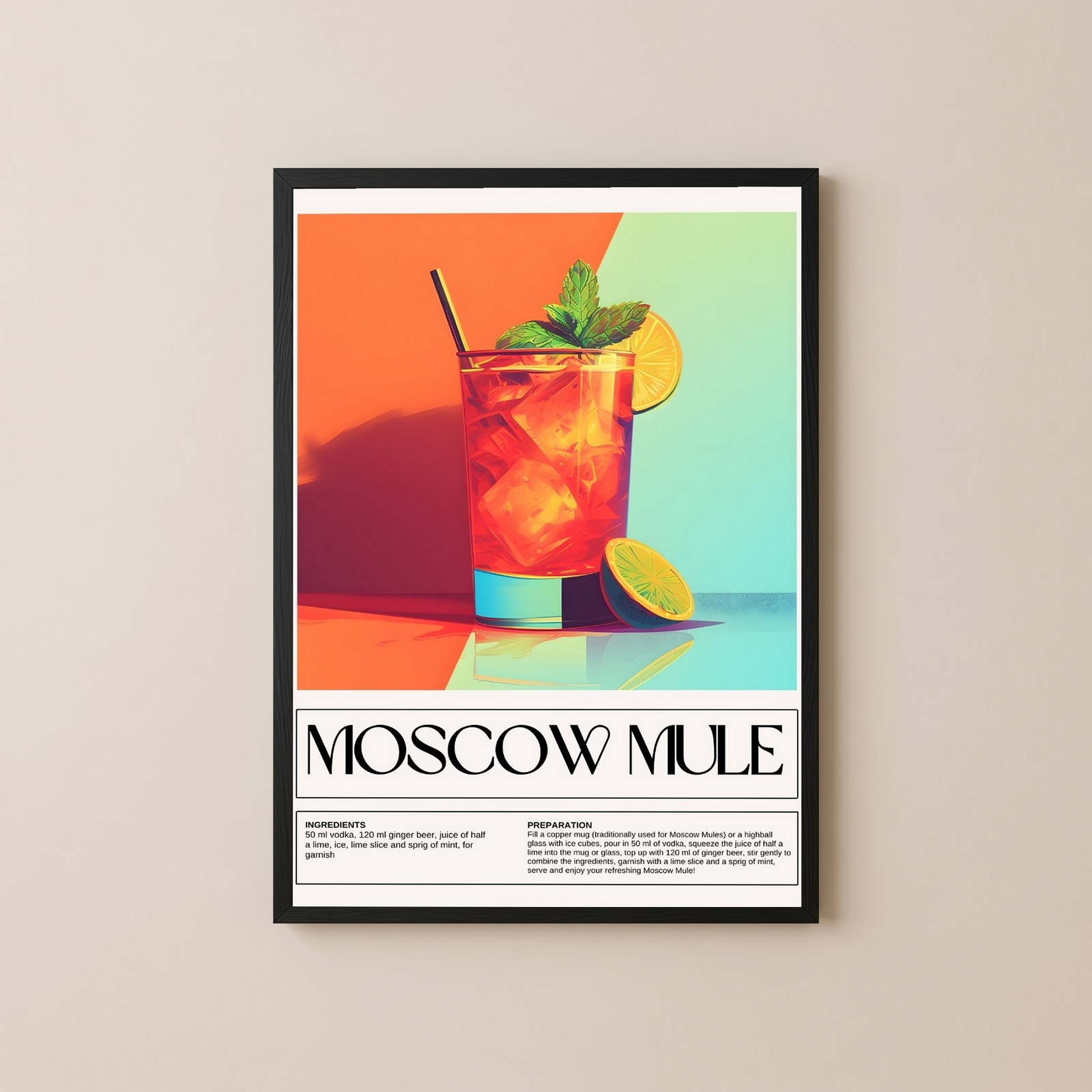 Moscow Mule Wall Art Print — Classic Vodka Ginger Cocktail Poster
