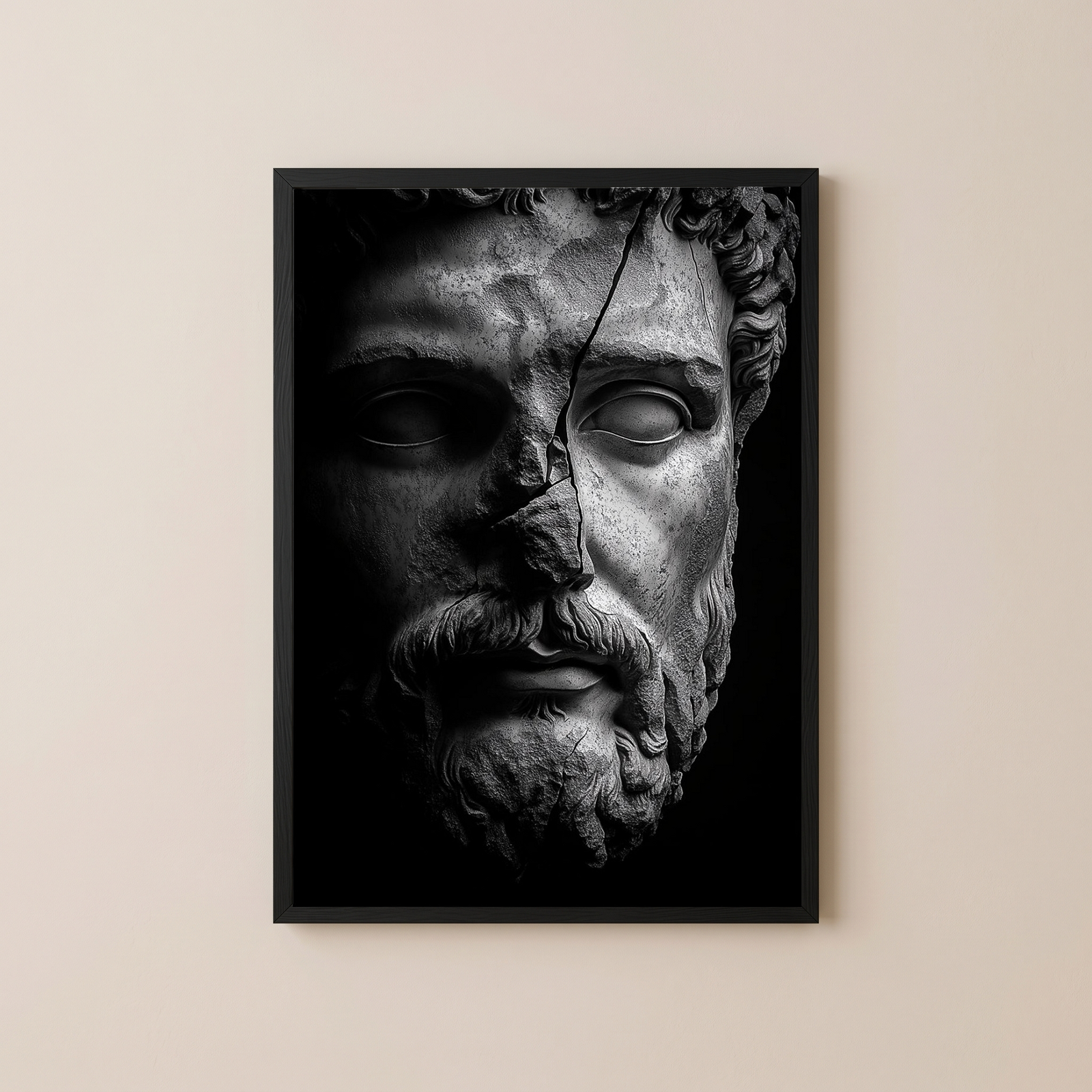 Stone Guardian Wall Art Print — Ancient Sculpted Face Poster