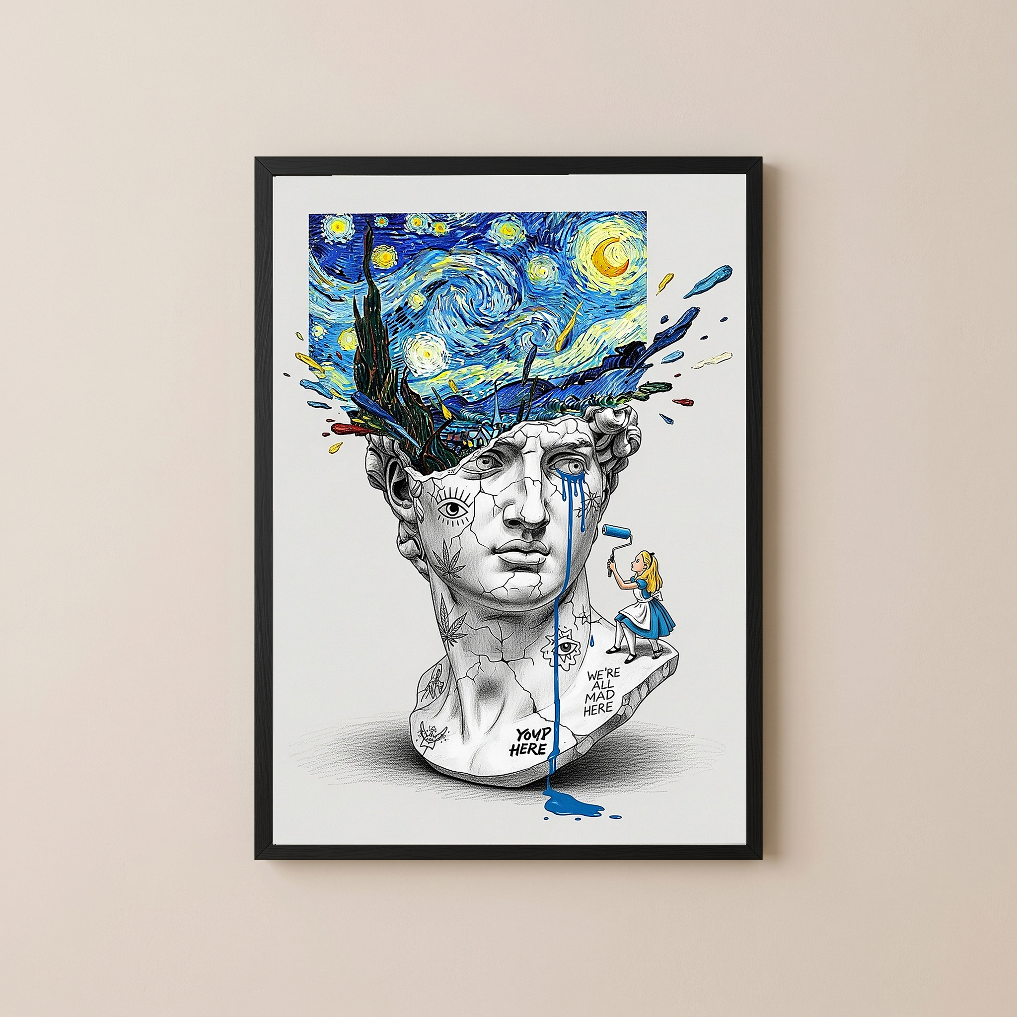 We're All Mad Here Van Gogh — Surreal Self-Portrait Wall Art Print