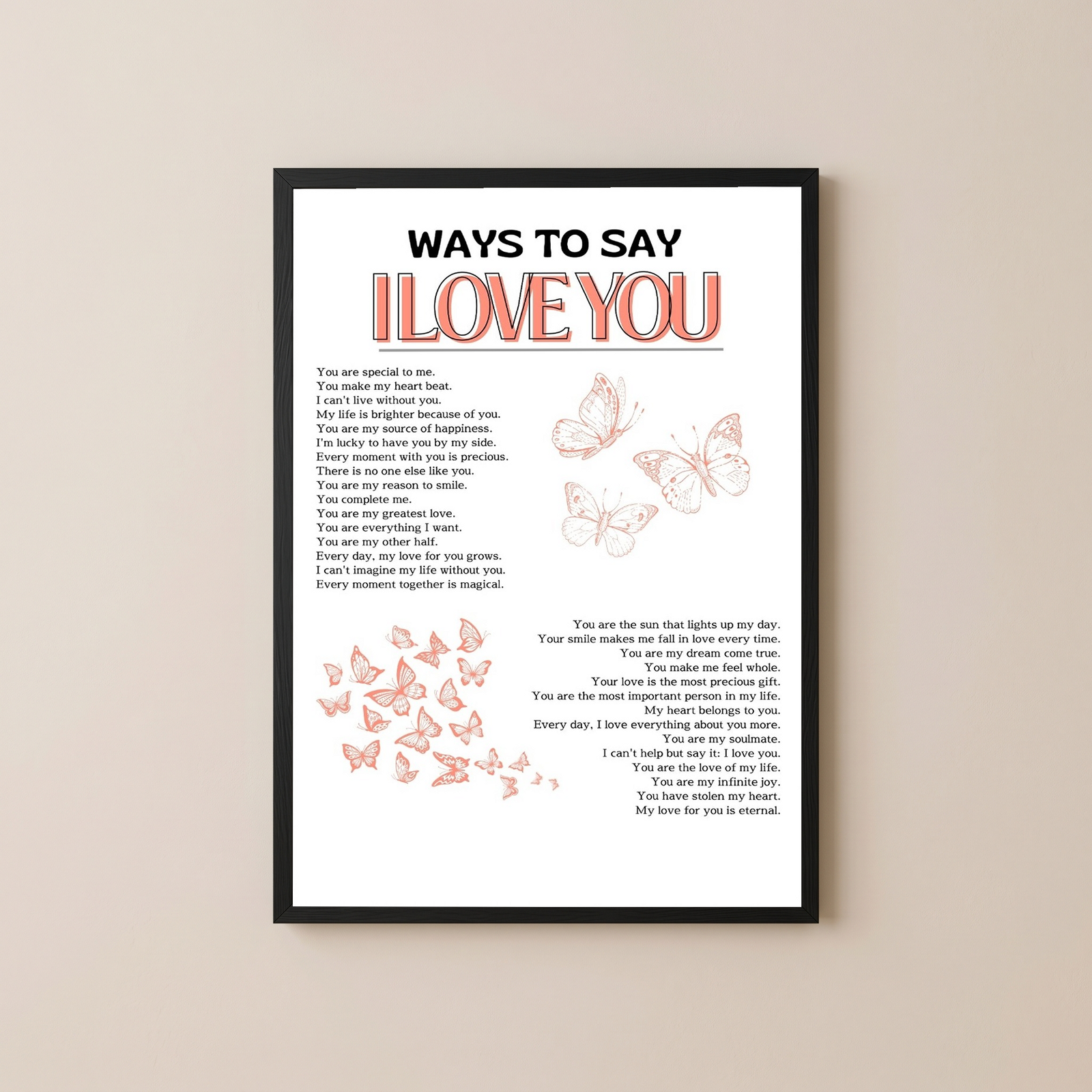 Ways to Say I Love You Wall Art Print — Multilingual Love Quote Poster