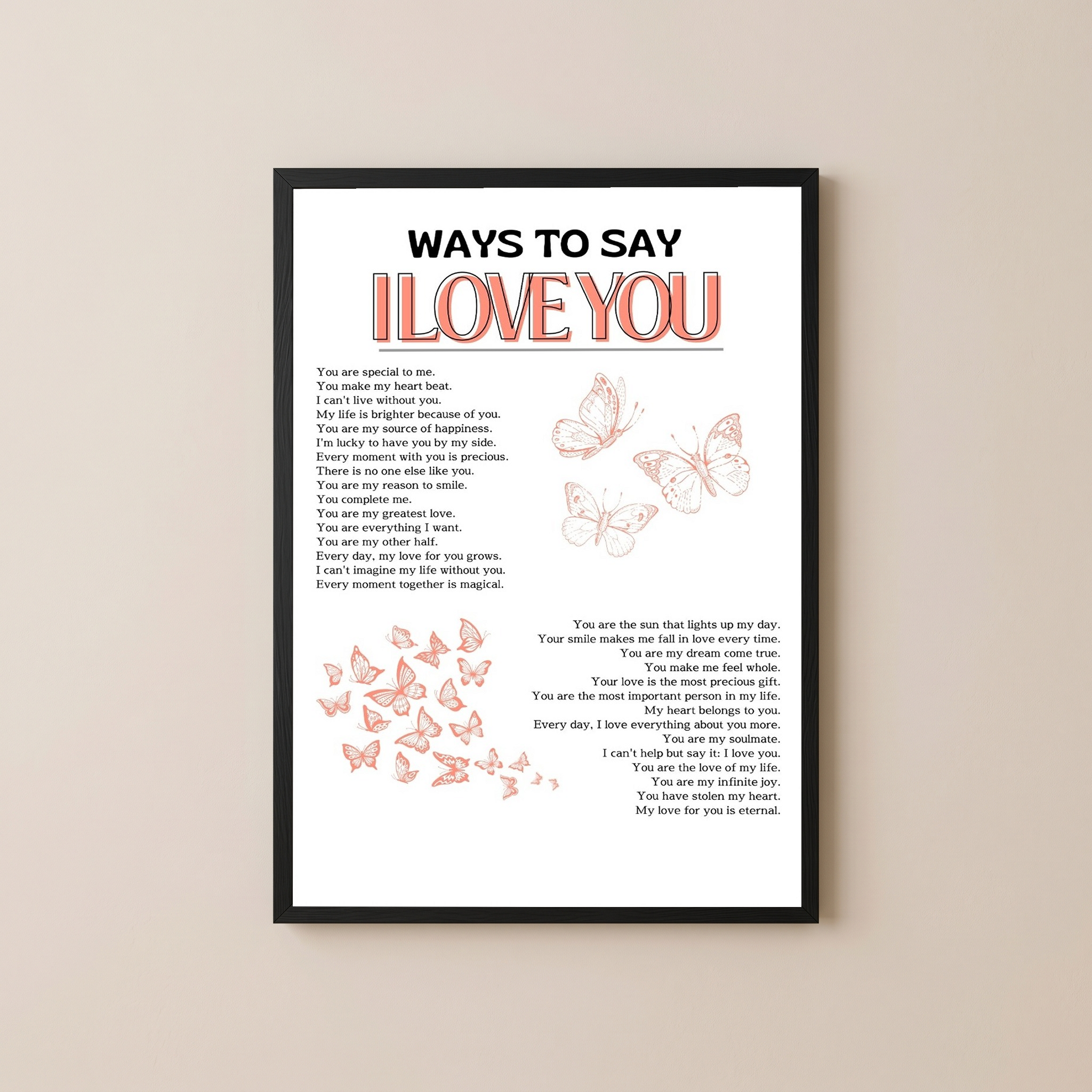 Ways to Say I Love You Wall Art Print — Multilingual Love Quote Poster