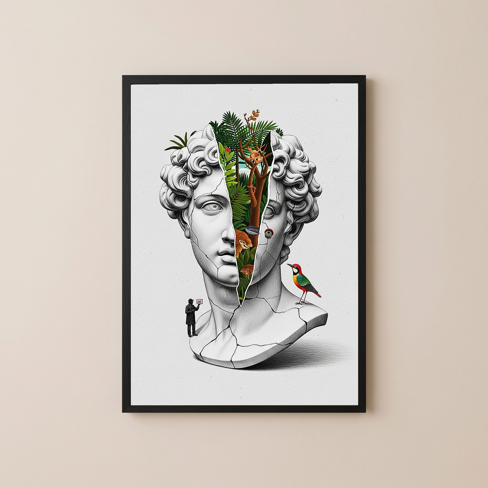Nature Collage — Surreal Apollo Bust Wall Art Print