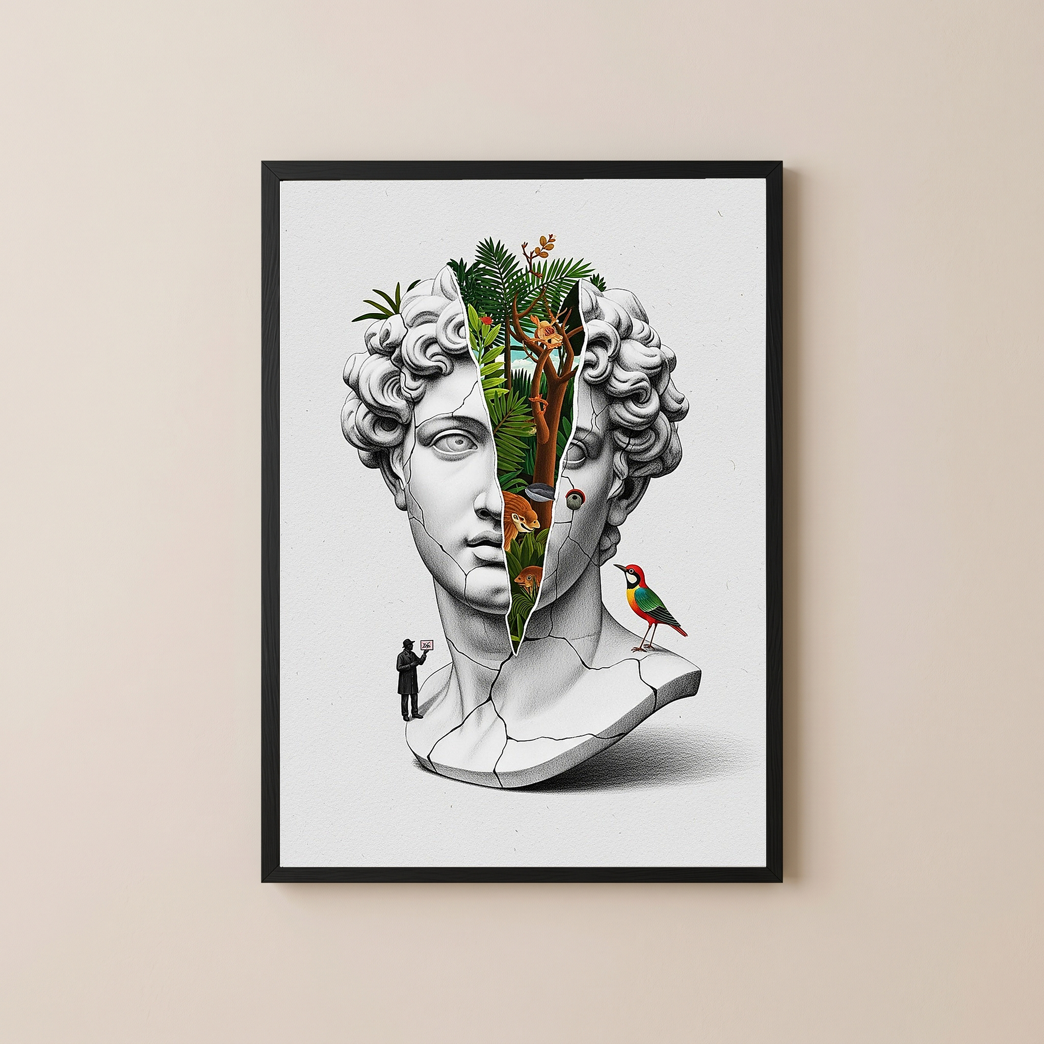 Nature Collage — Surreal Apollo Bust Wall Art Print