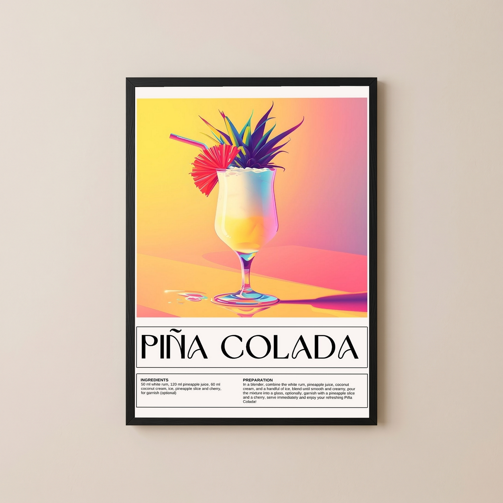 Pina Colada Wall Art Print — Tropical Coconut Rum Cocktail Poster