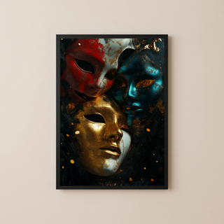 Chromatic Masks Wall Art Print — Mystical Three Masks Poster