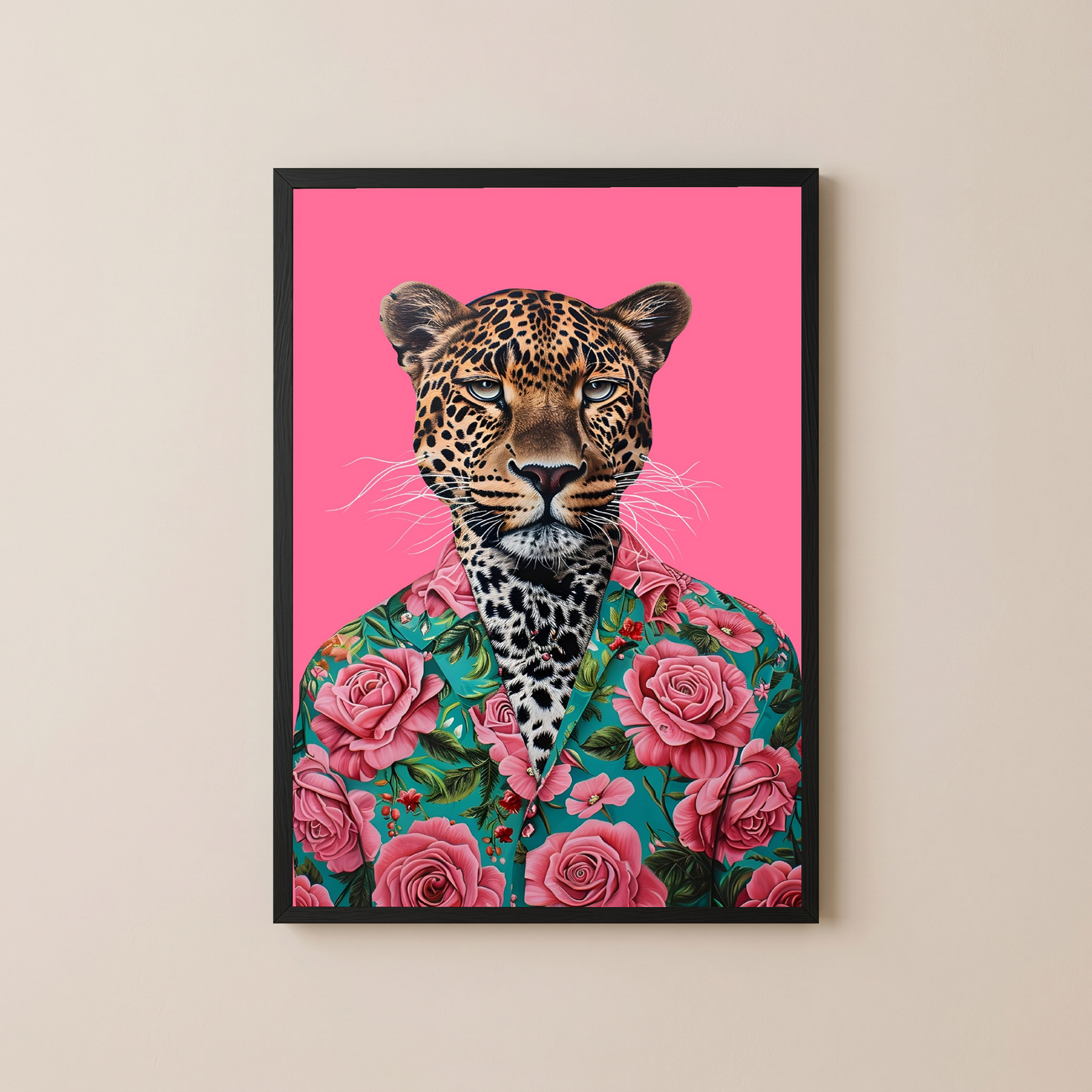 Floral Leopard Wall Art Print — Botanical Animal Poster
