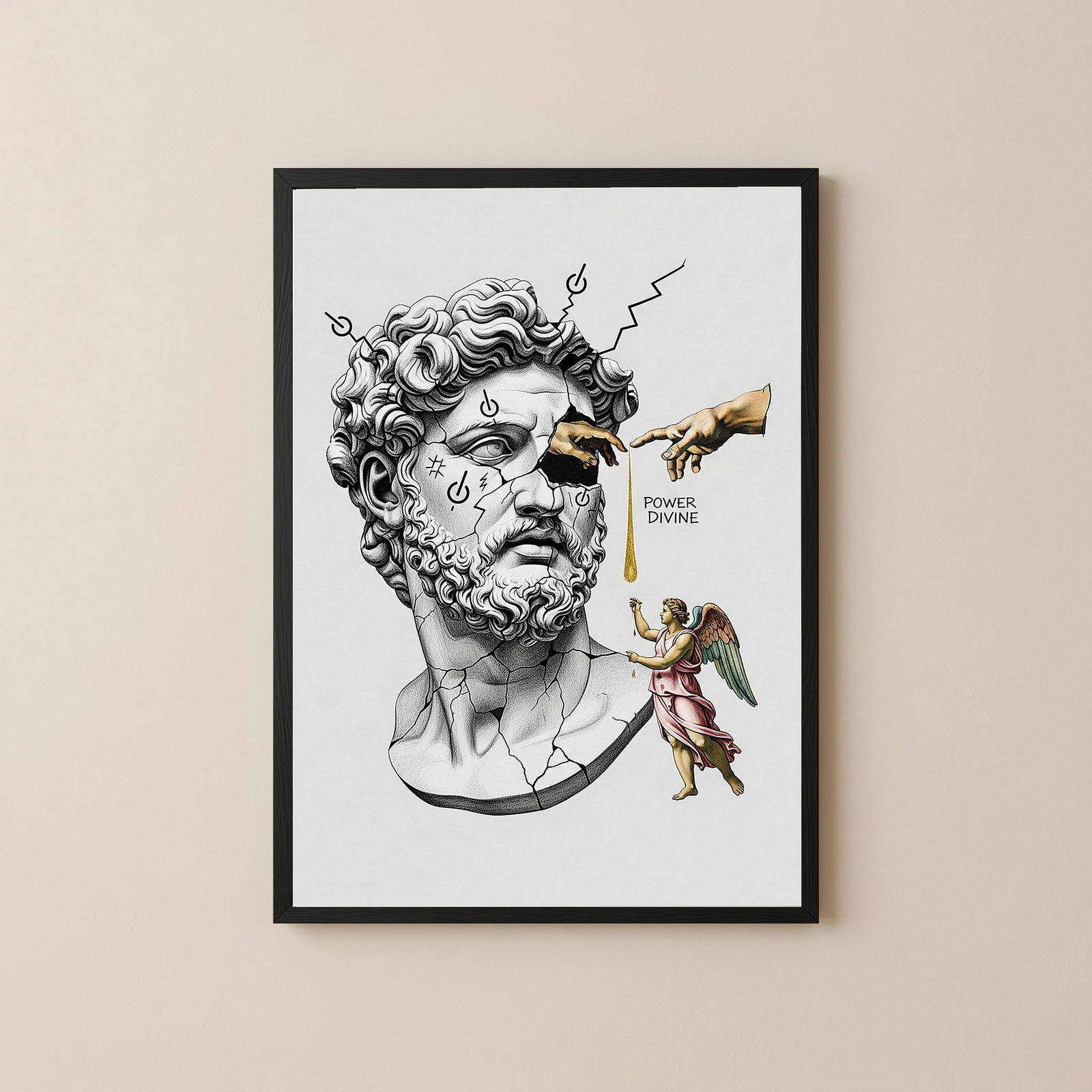 Power Divine — Zeus Meets Michelangelo's Creation of Adam Wall Art Print