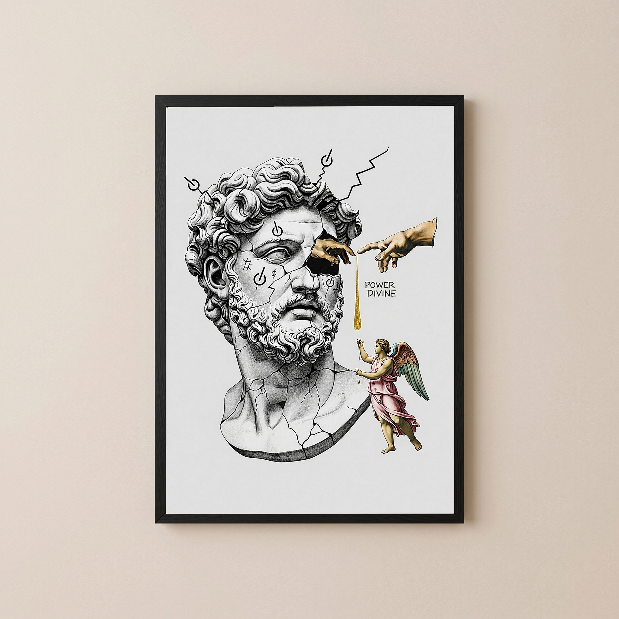 Power Divine — Zeus Meets Michelangelo's Creation of Adam Wall Art Print