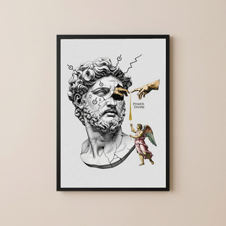 Power Divine — Zeus Meets Michelangelo's Creation of Adam Wall Art Print