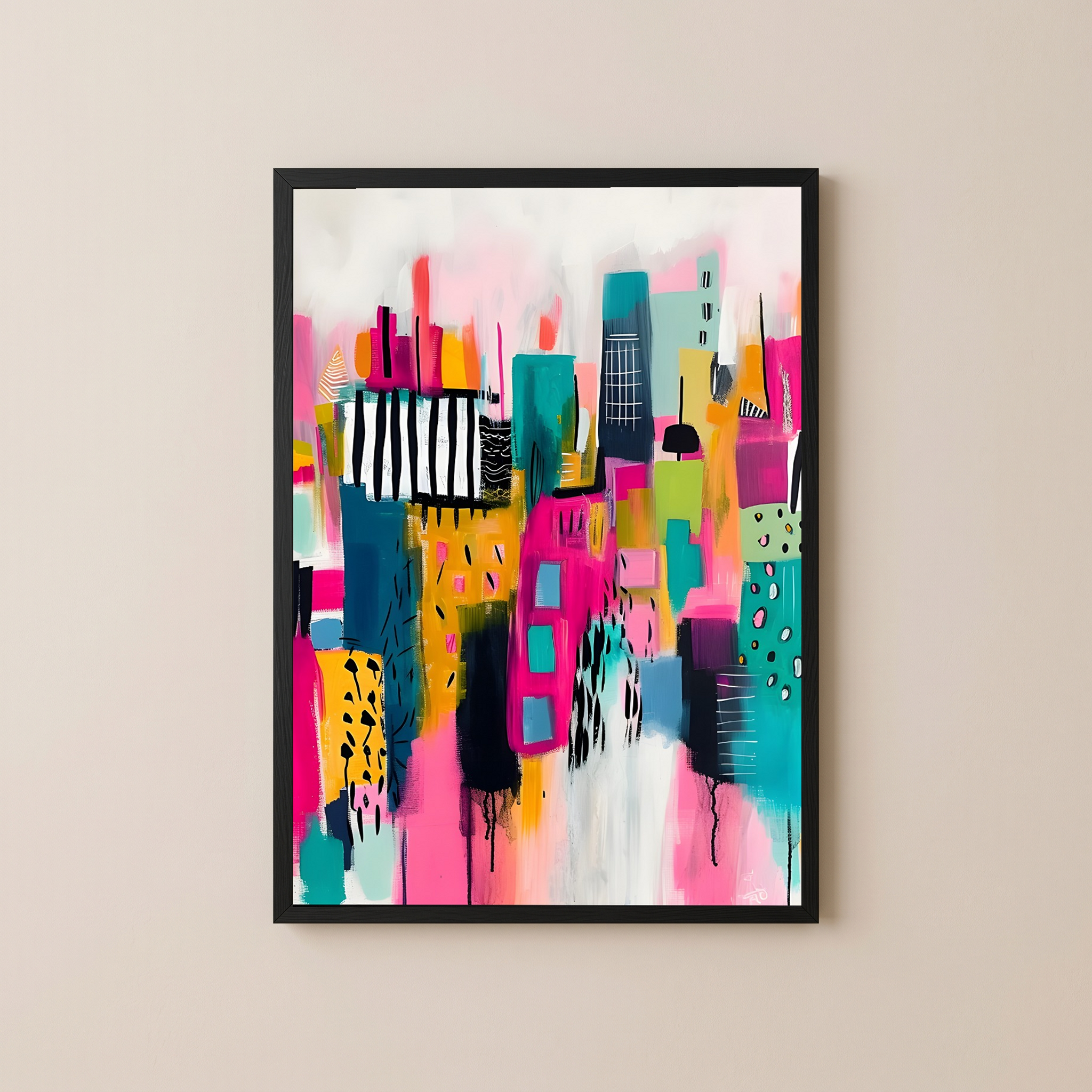 Neon Cityscape Wall Art Print — Urban Skyline Poster