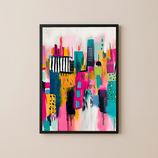 Neon Cityscape Wall Art Print — Urban Skyline Poster