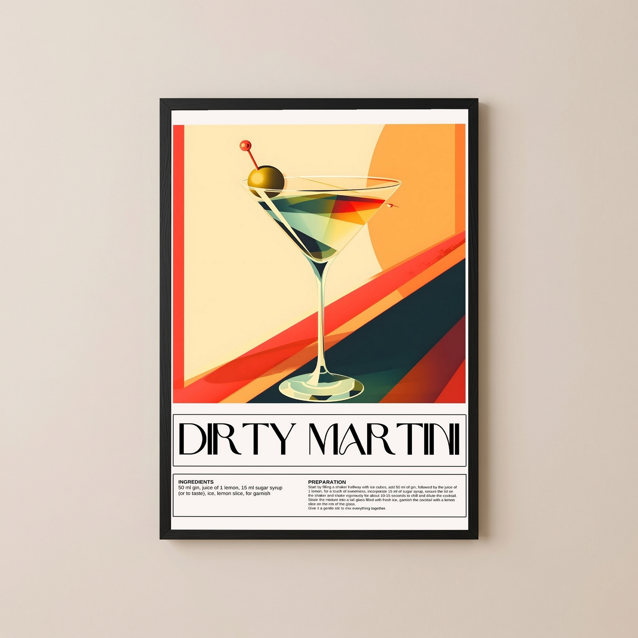 Dirty Martini Wall Art Print — Classic Olive Cocktail Poster