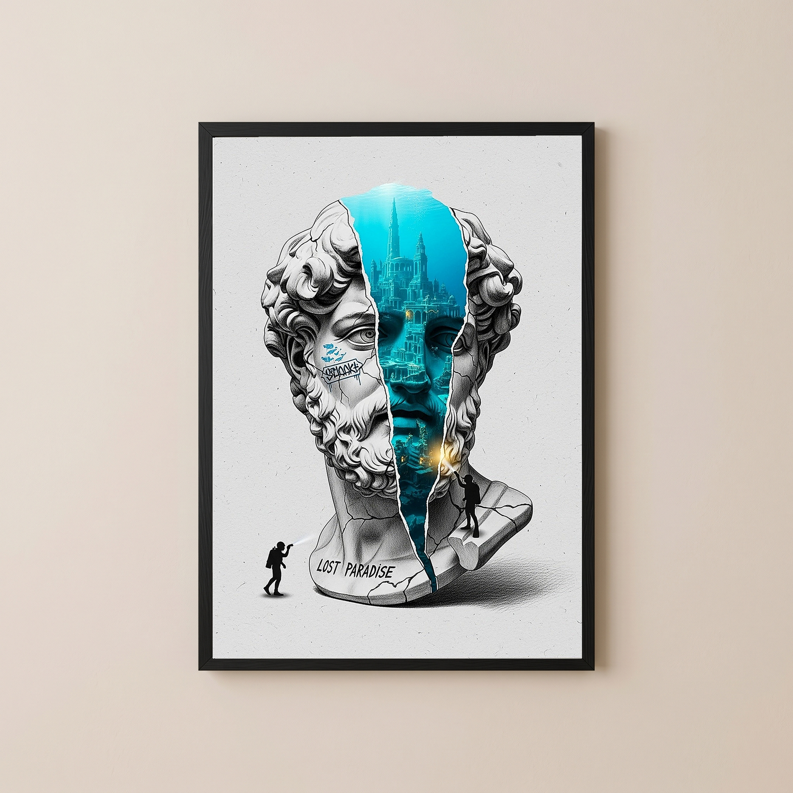 Lost Paradise Atlantis — Surreal Poseidon Bust Wall Art Print
