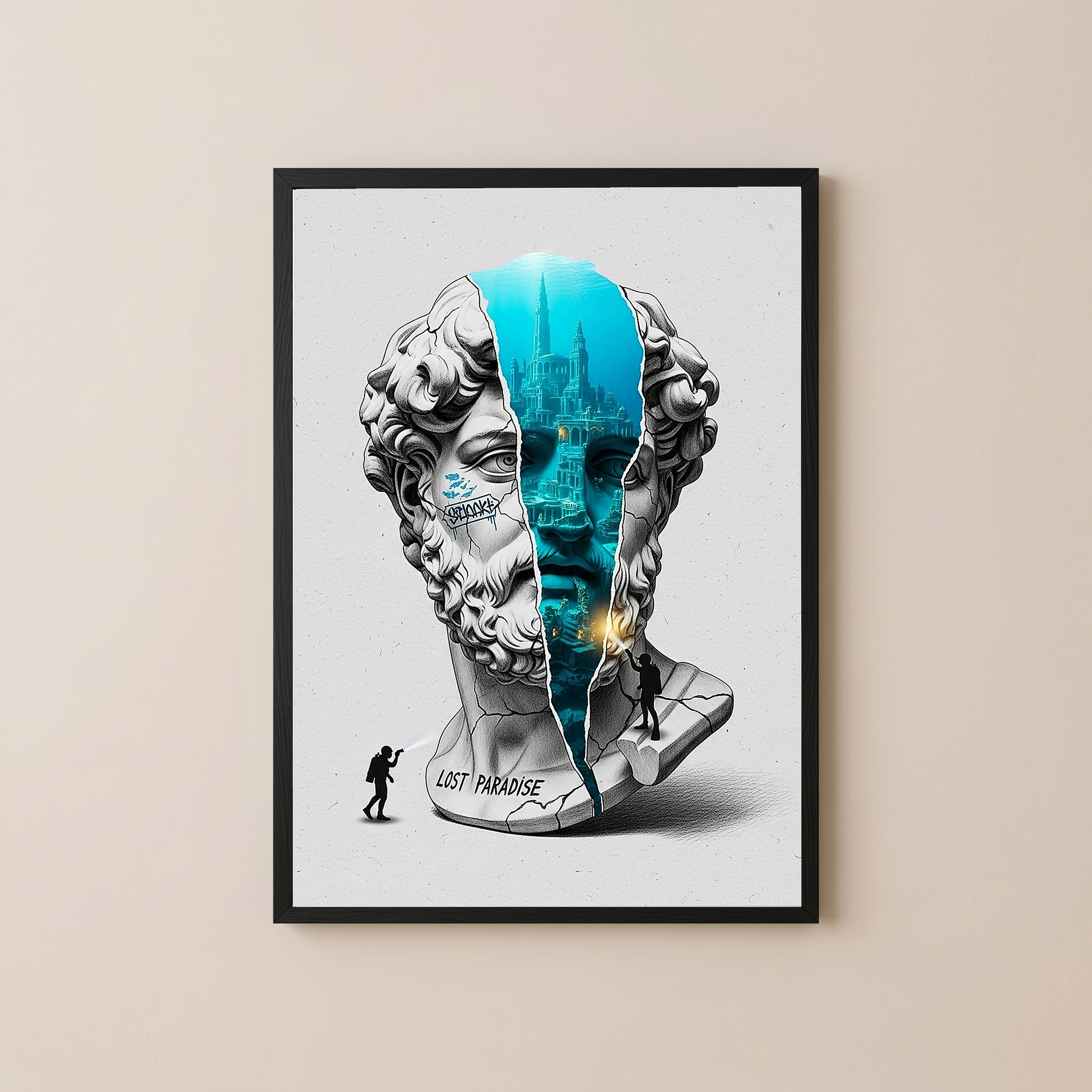Lost Paradise Atlantis — Surreal Poseidon Bust Wall Art Print