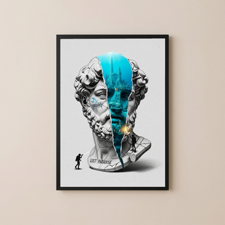 Lost Paradise Atlantis — Surreal Poseidon Bust Wall Art Print