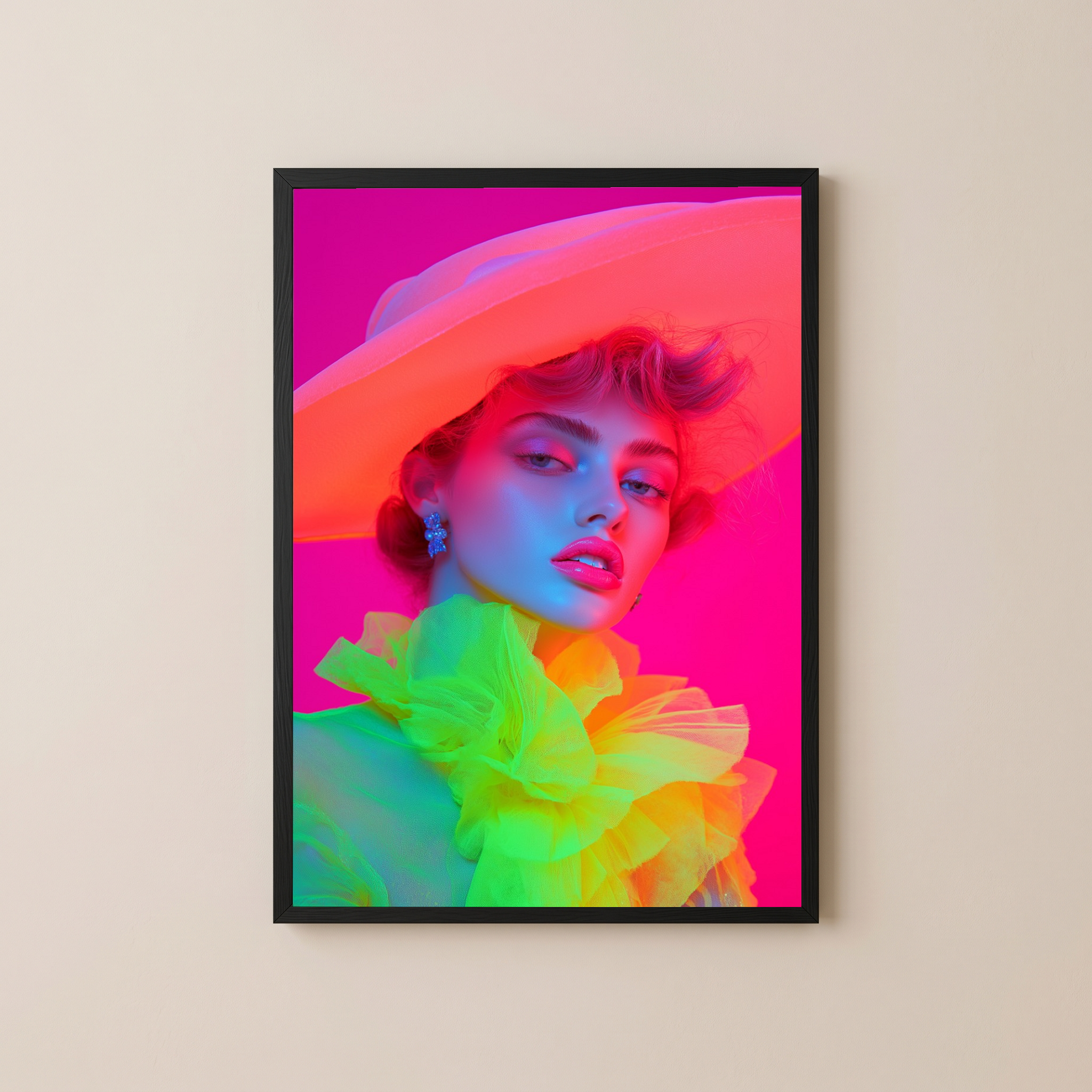 Hat and Hues Wall Art Print — Neon Pop Portrait Poster