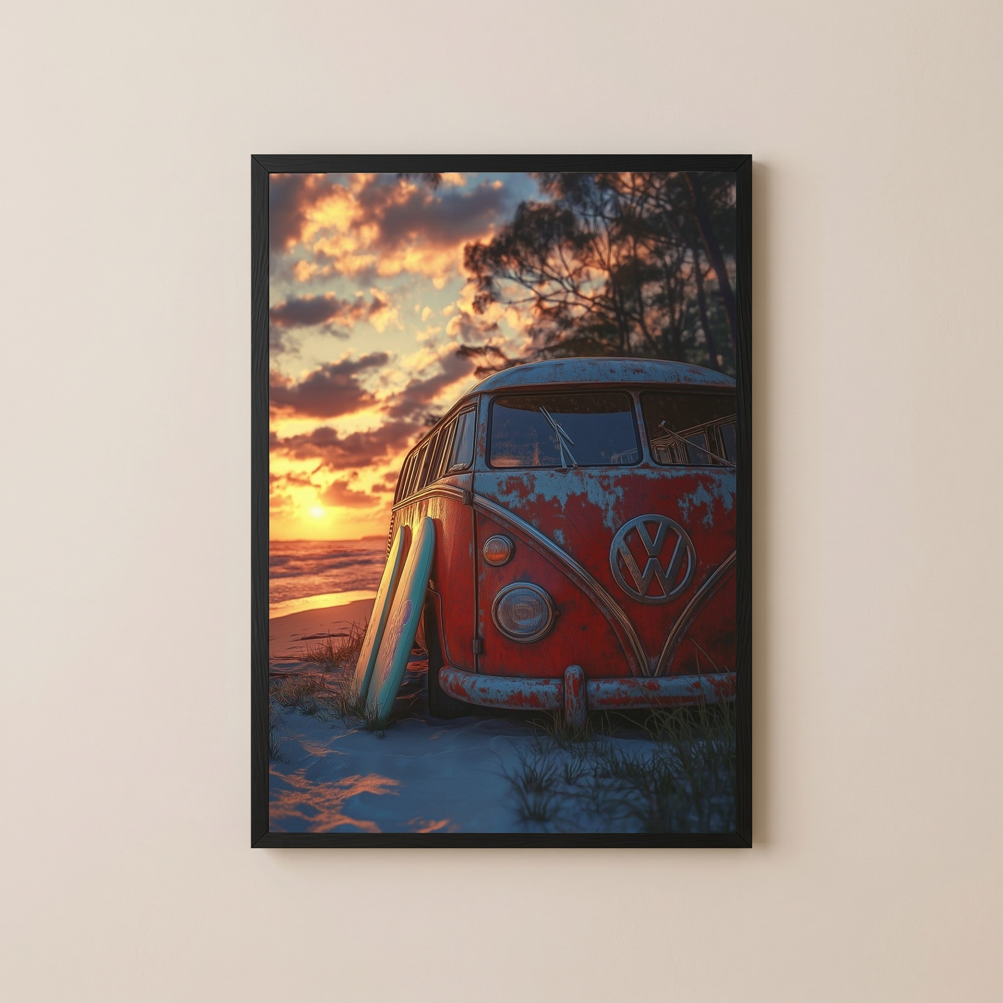 Van in Time Wall Art Print — Vintage Camper Van Travel Poster
