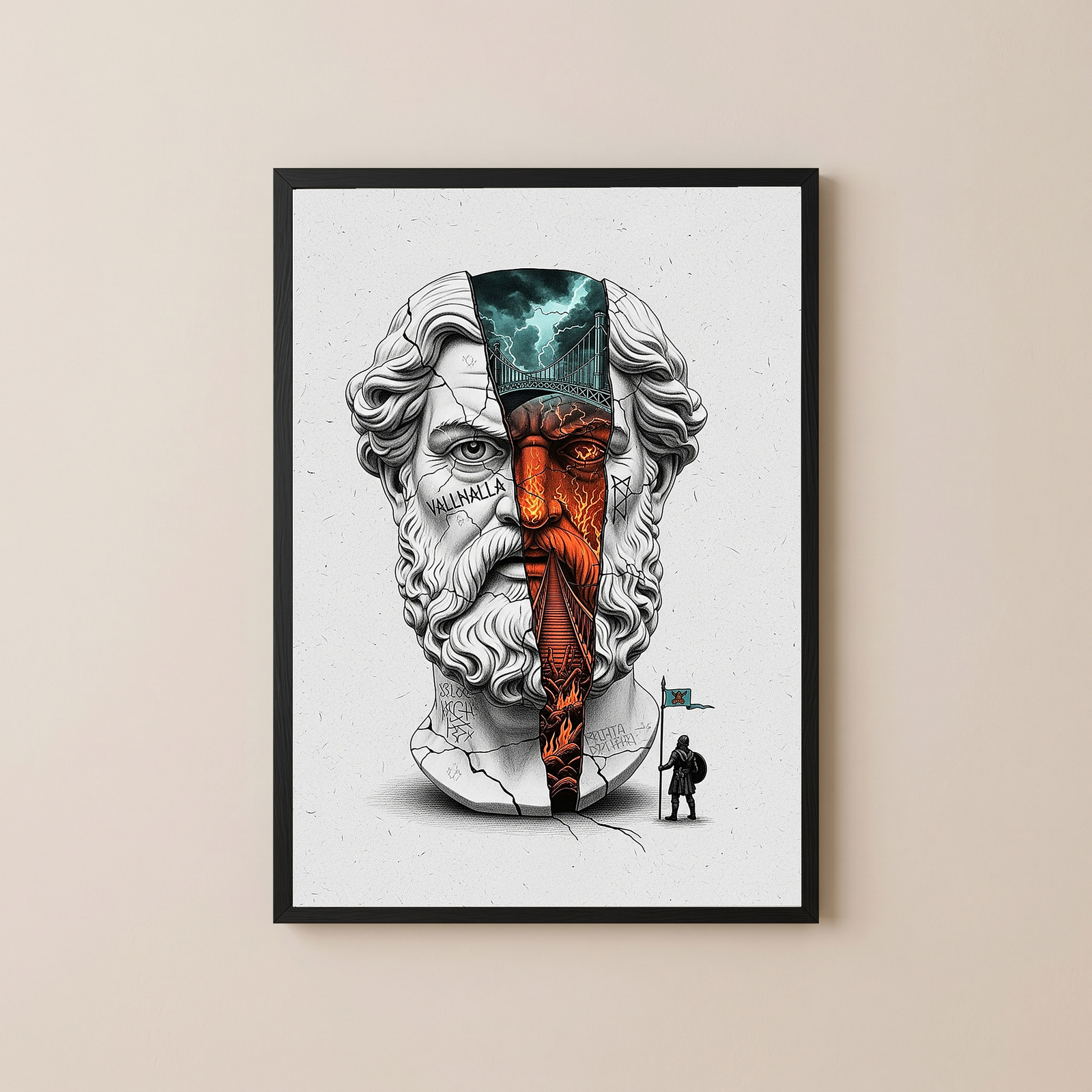 Valhalla Odin — Surreal Norse Mythology Wall Art Print