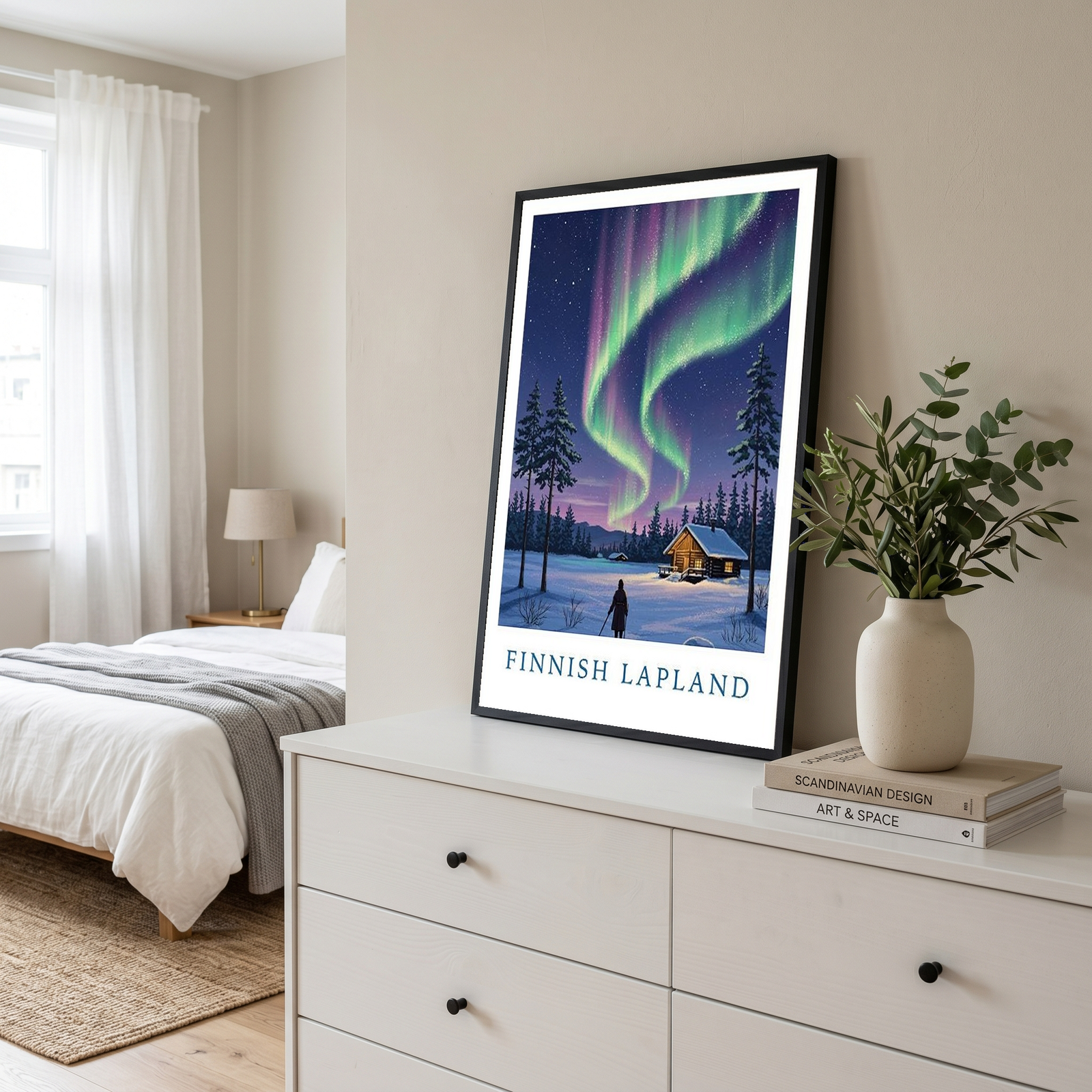 Finnish Lapland — Northern Lights Cabin Winter Wall Art Print