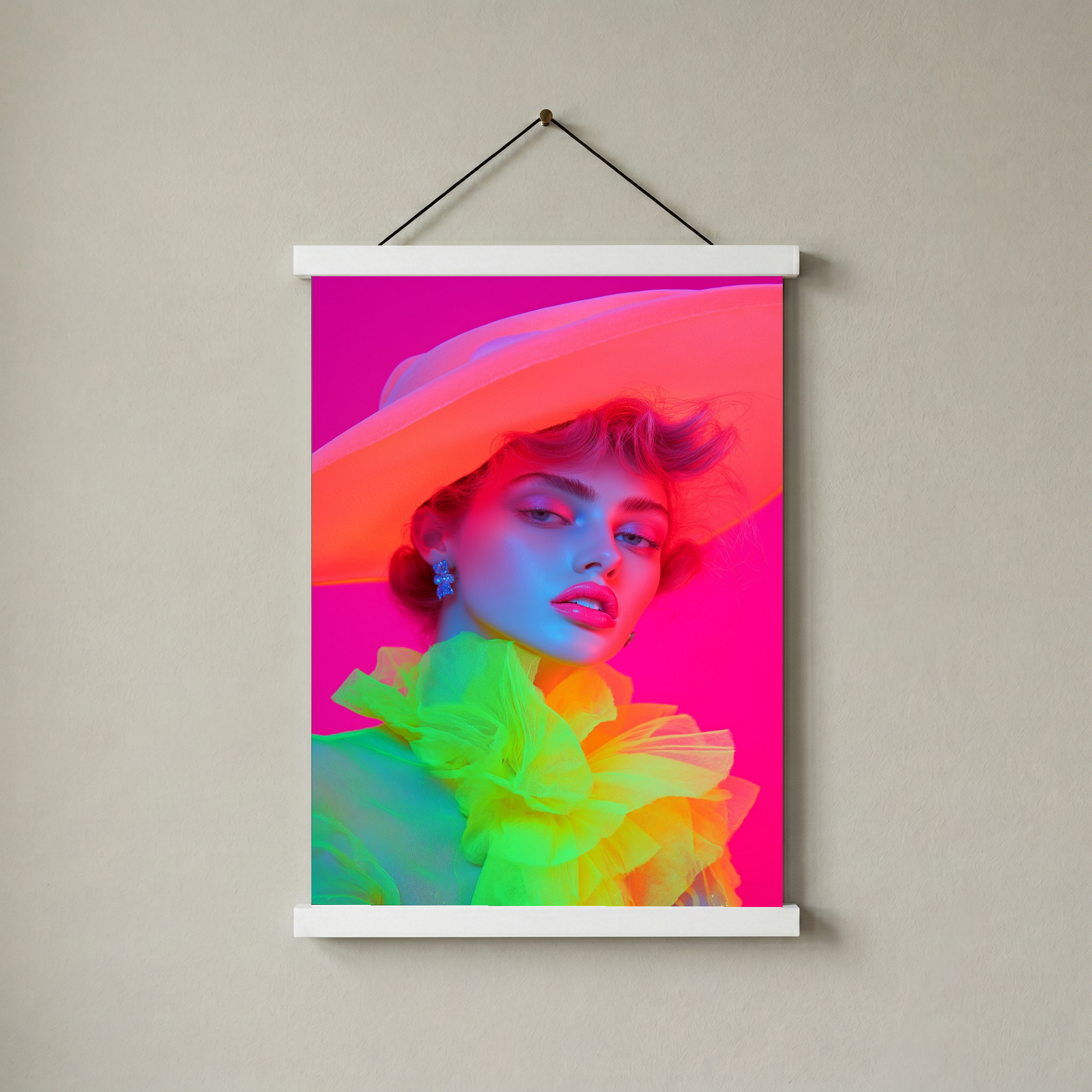Hat and Hues Wall Art Print — Neon Pop Portrait Poster
