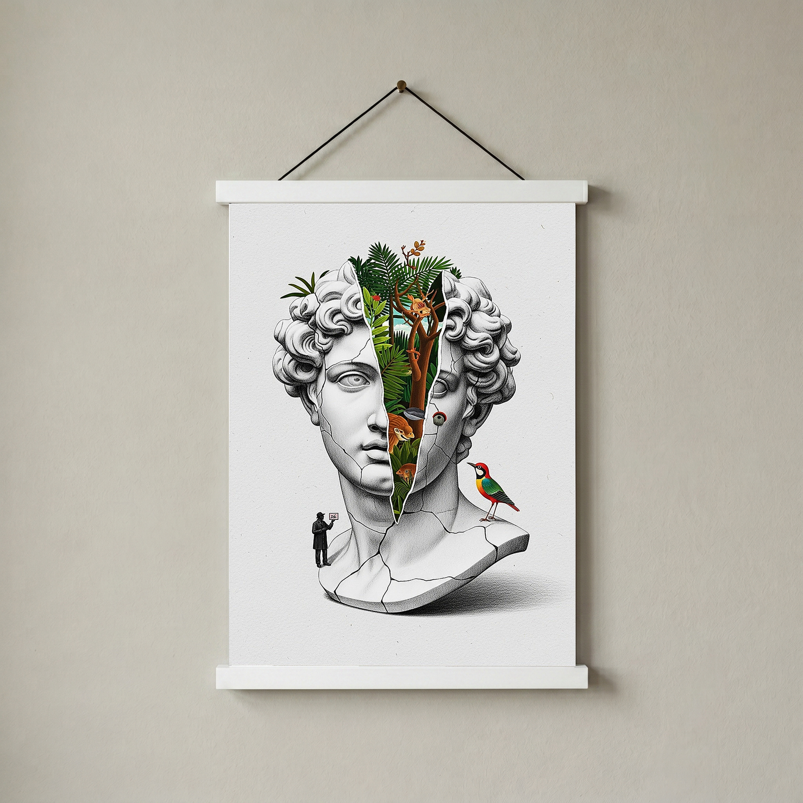 Nature Collage — Surreal Apollo Bust Wall Art Print