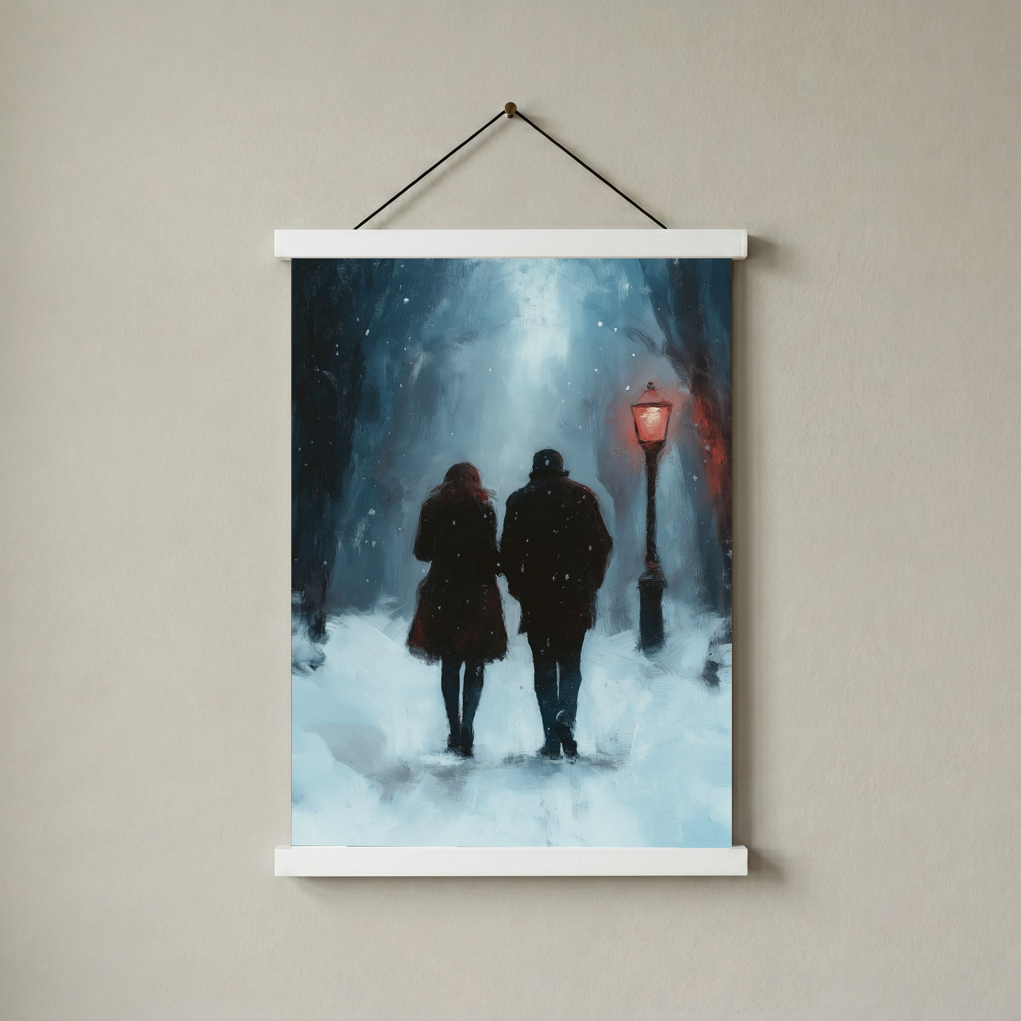 Frosted Steps, Warm Hearts Wall Art Print — Winter Couple Poster