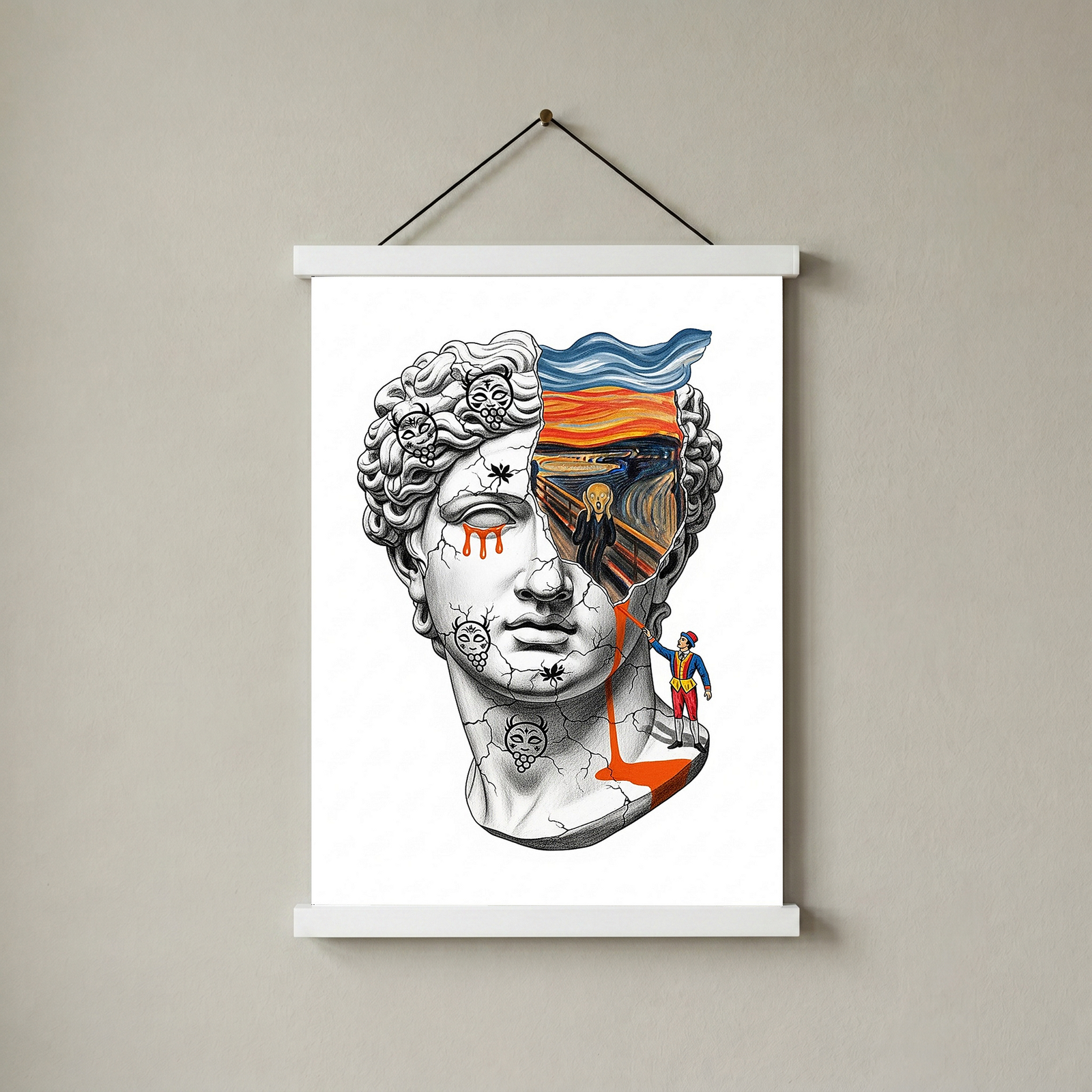 The Scream David — Surreal Renaissance Bust Wall Art Print