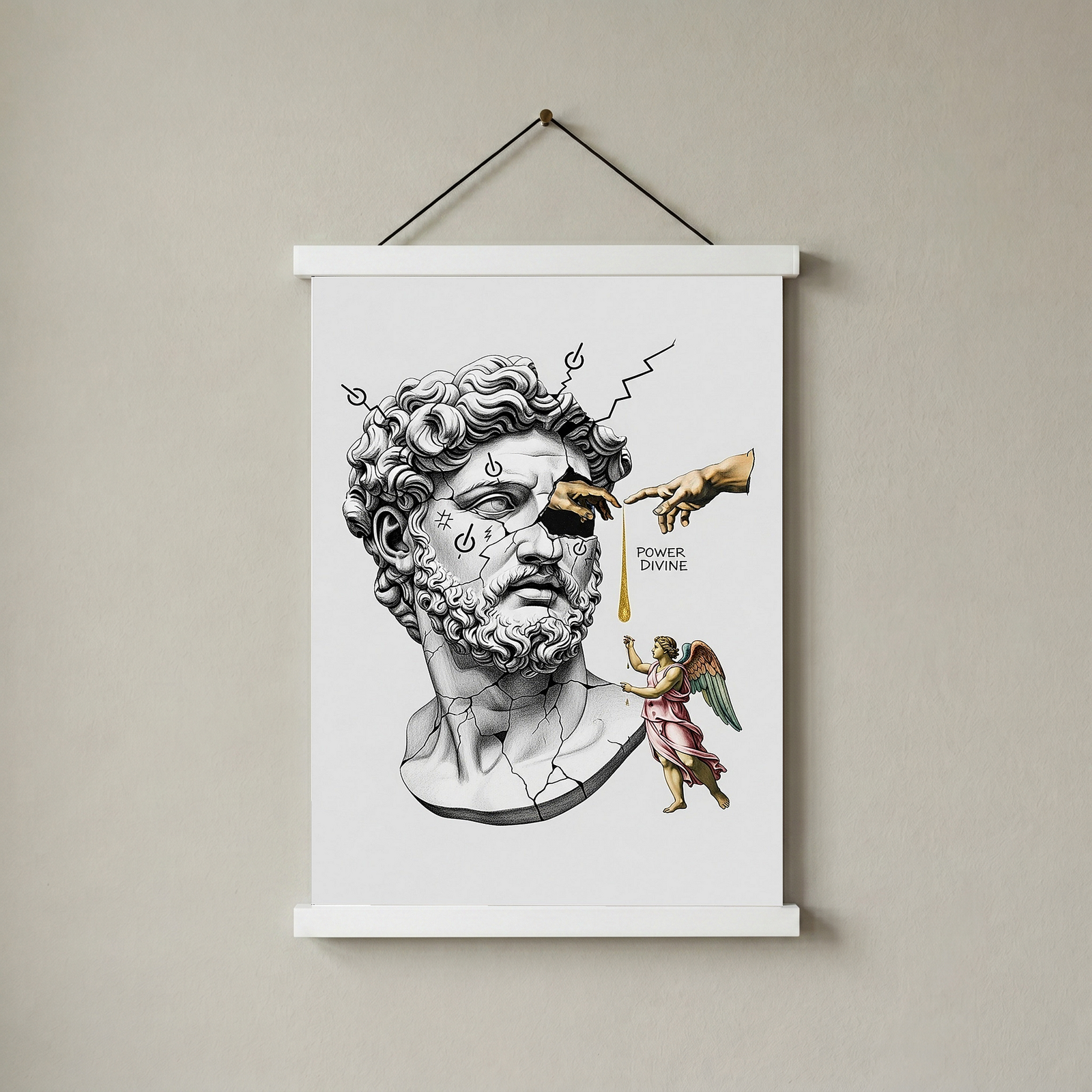 Power Divine — Zeus Meets Michelangelo's Creation of Adam Wall Art Print
