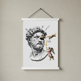 Power Divine — Zeus Meets Michelangelo's Creation of Adam Wall Art Print
