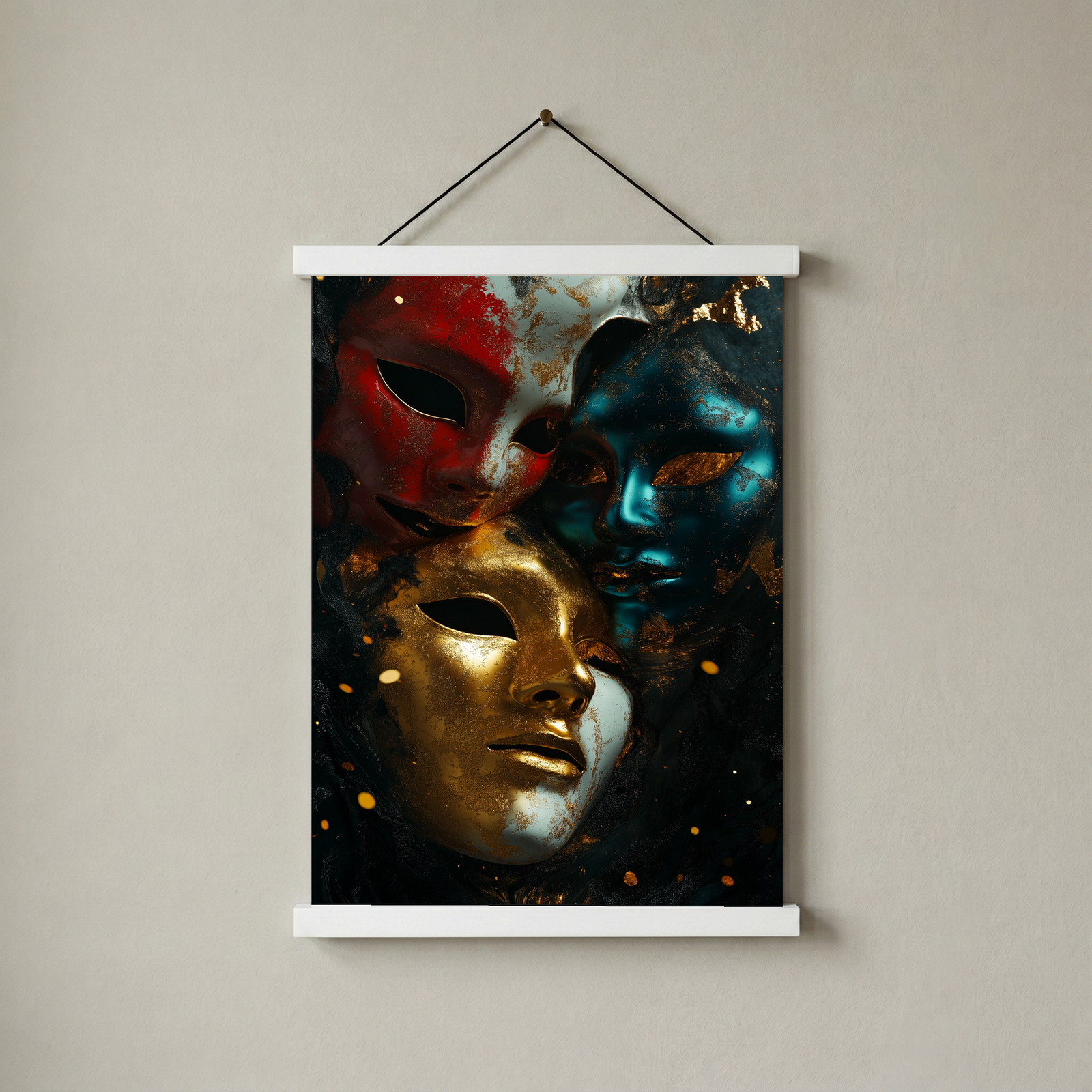 Chromatic Masks Wall Art Print — Mystical Three Masks Poster