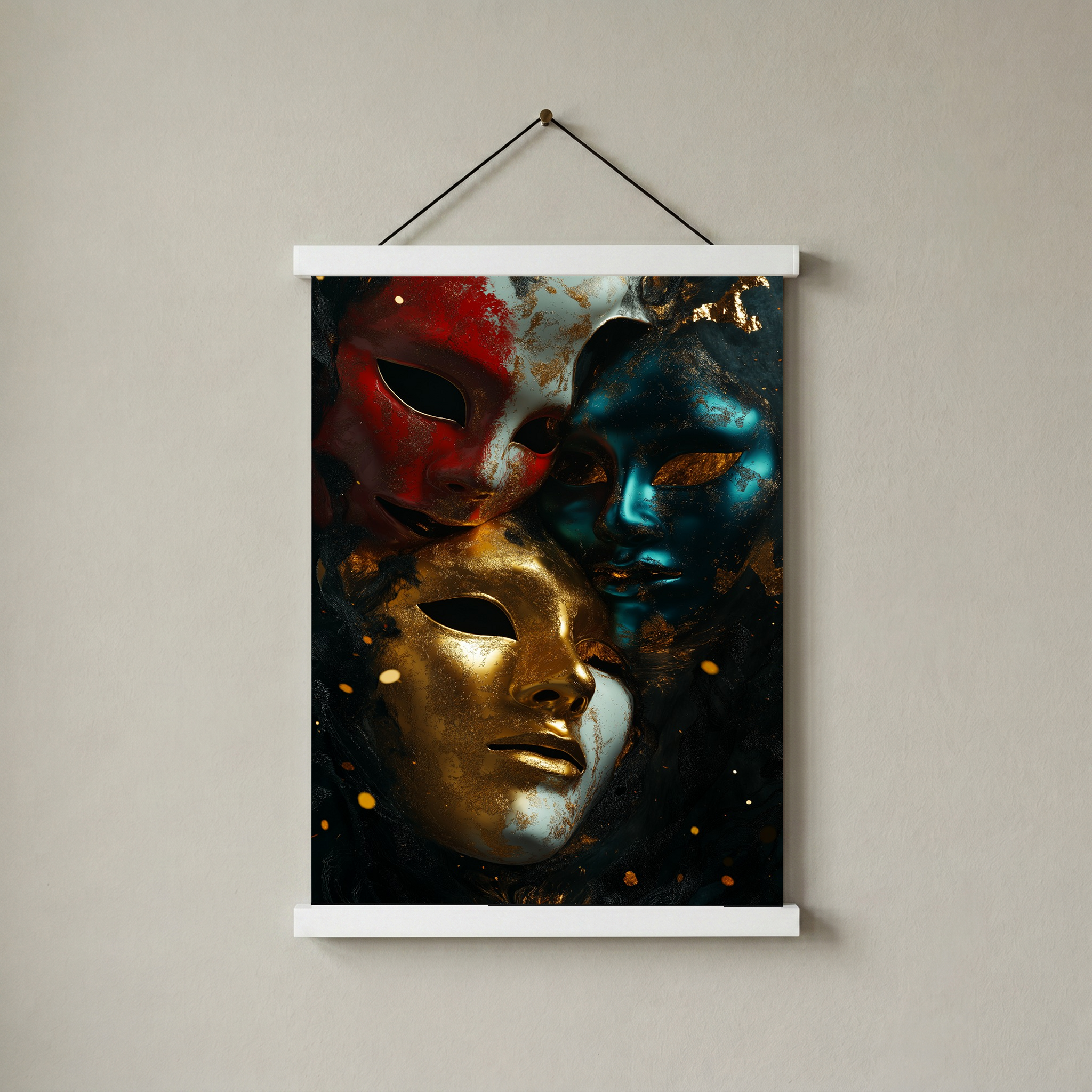 Chromatic Masks Wall Art Print — Mystical Three Masks Poster