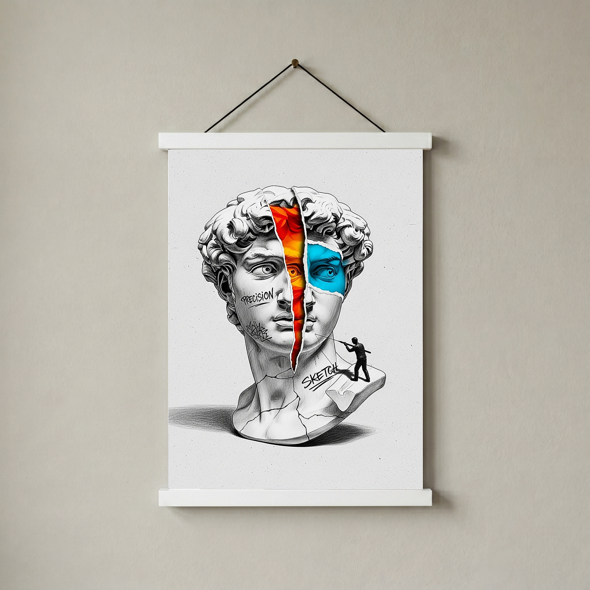 Precision & Sketch — Surreal David Bust Wall Art Print