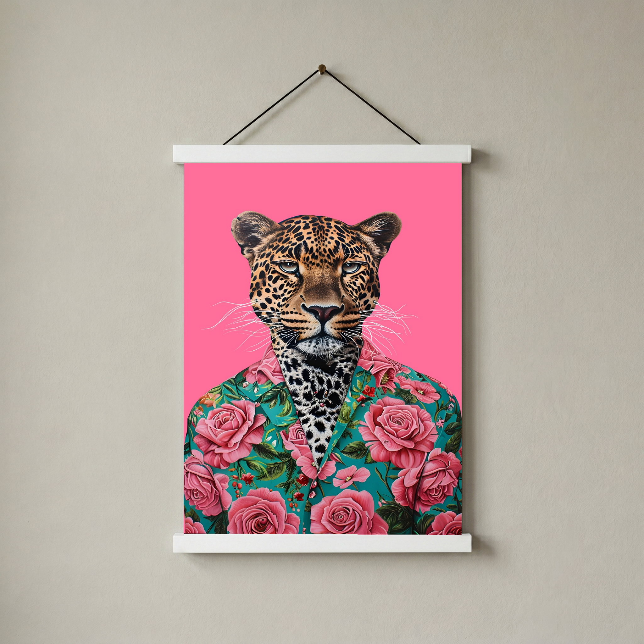 Floral Leopard Wall Art Print — Botanical Animal Poster