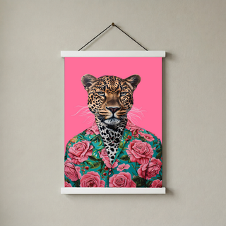 Floral Leopard Wall Art Print — Botanical Animal Poster