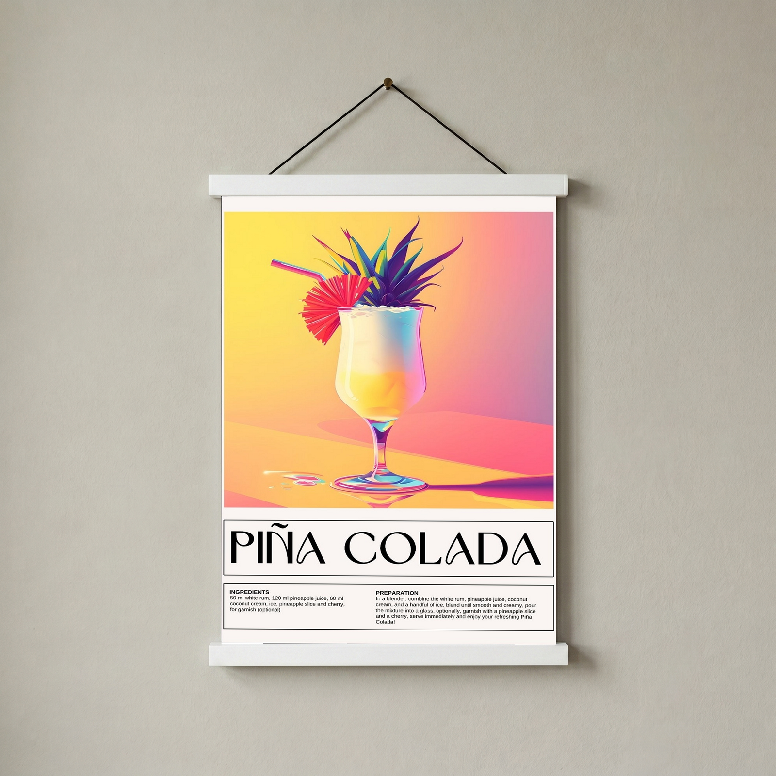 Pina Colada Wall Art Print — Tropical Coconut Rum Cocktail Poster