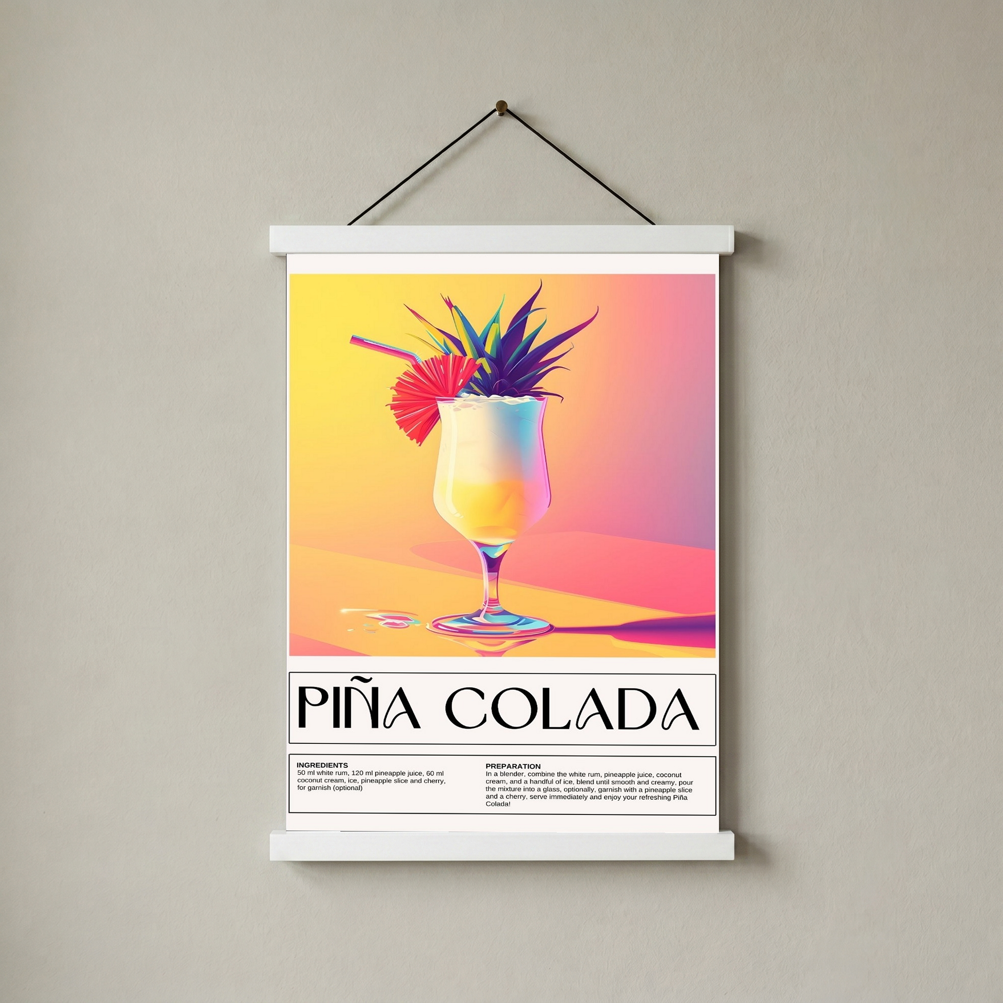 Pina Colada Wall Art Print — Tropical Coconut Rum Cocktail Poster