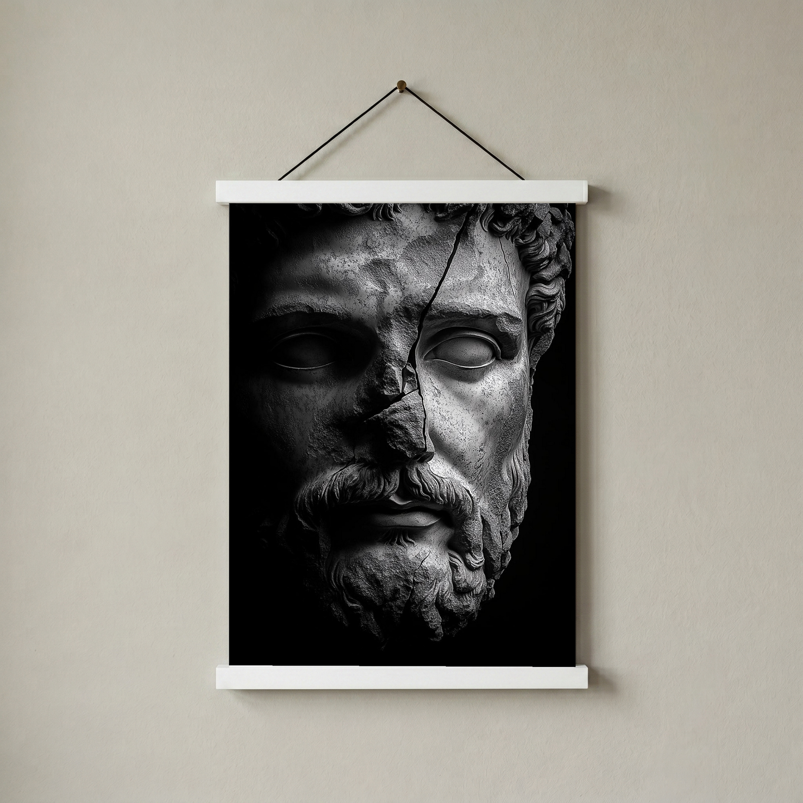 Stone Guardian Wall Art Print — Ancient Sculpted Face Poster