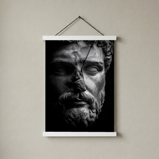 Stone Guardian Wall Art Print — Ancient Sculpted Face Poster