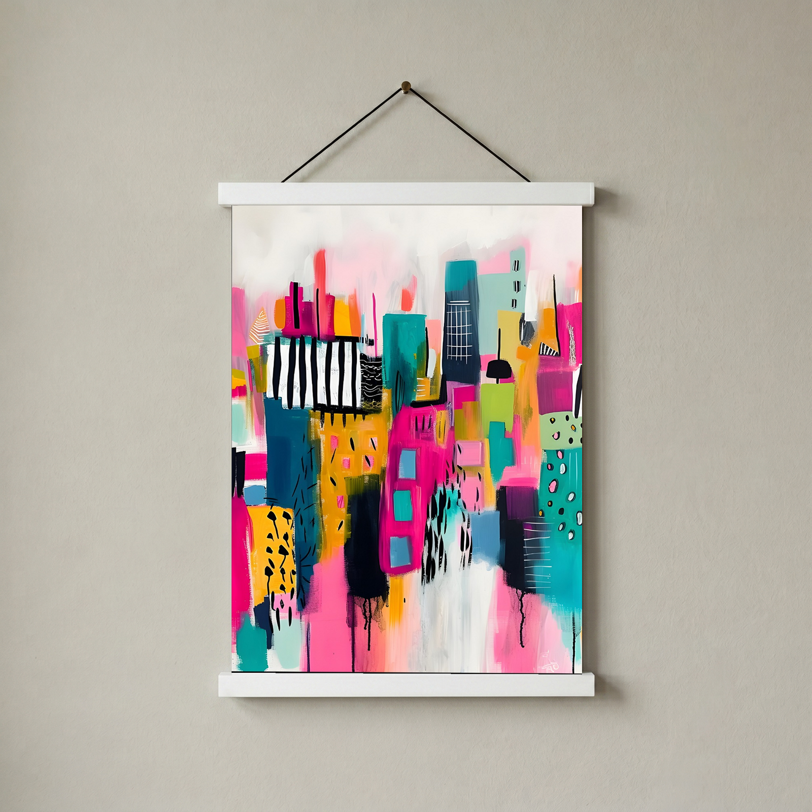 Neon Cityscape Wall Art Print — Urban Skyline Poster