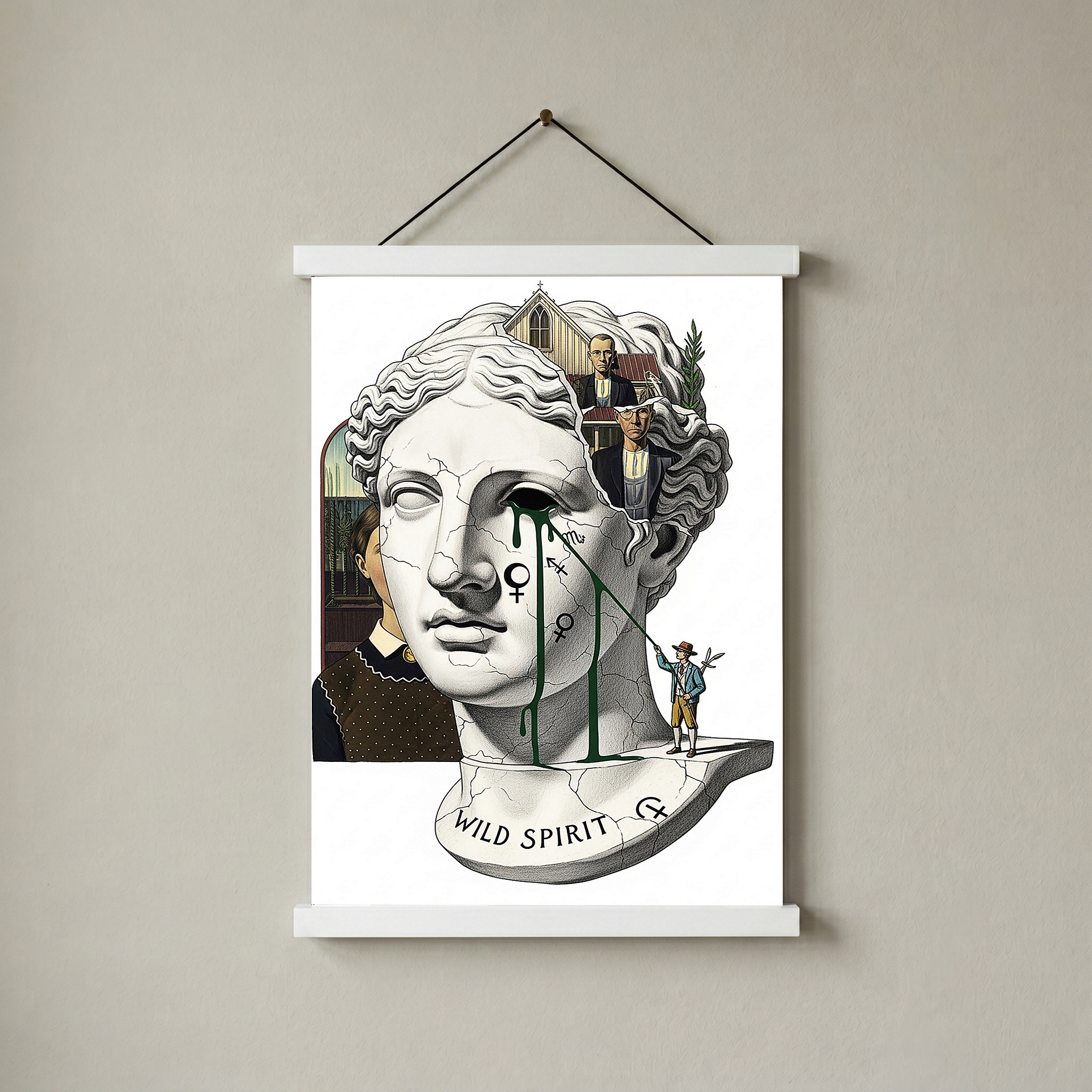 Wild Spirit American Gothic — Surreal Grant Wood Wall Art Print