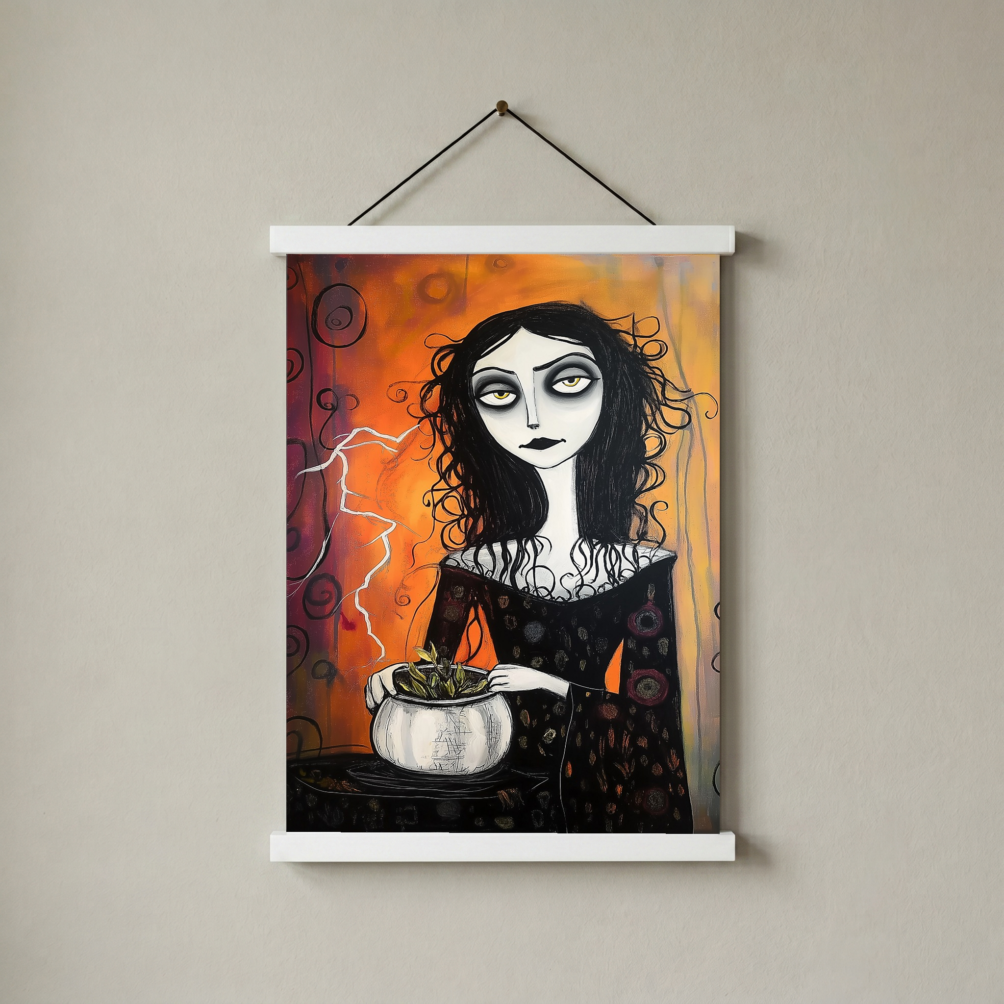 Gothic Gardener Wall Art Print — Dark Botanical Portrait Poster